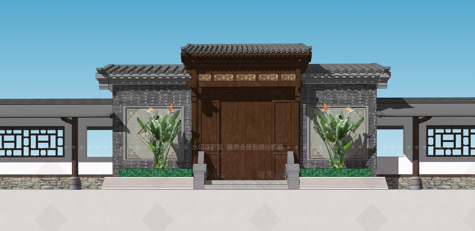 中式风格景观小建筑SU模型下载【ID:668736778】