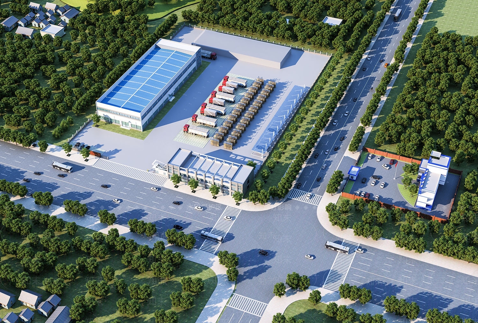 现代工厂鸟瞰图3D模型下载【ID:868737902】