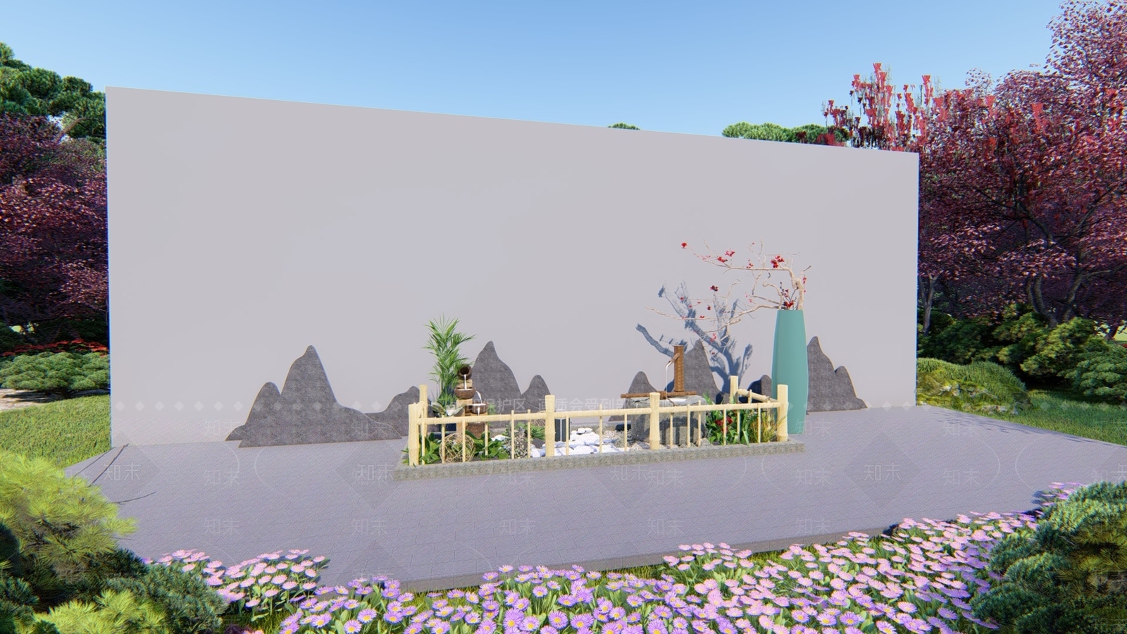 中式风格庭院景观SU模型下载【ID:568755973】