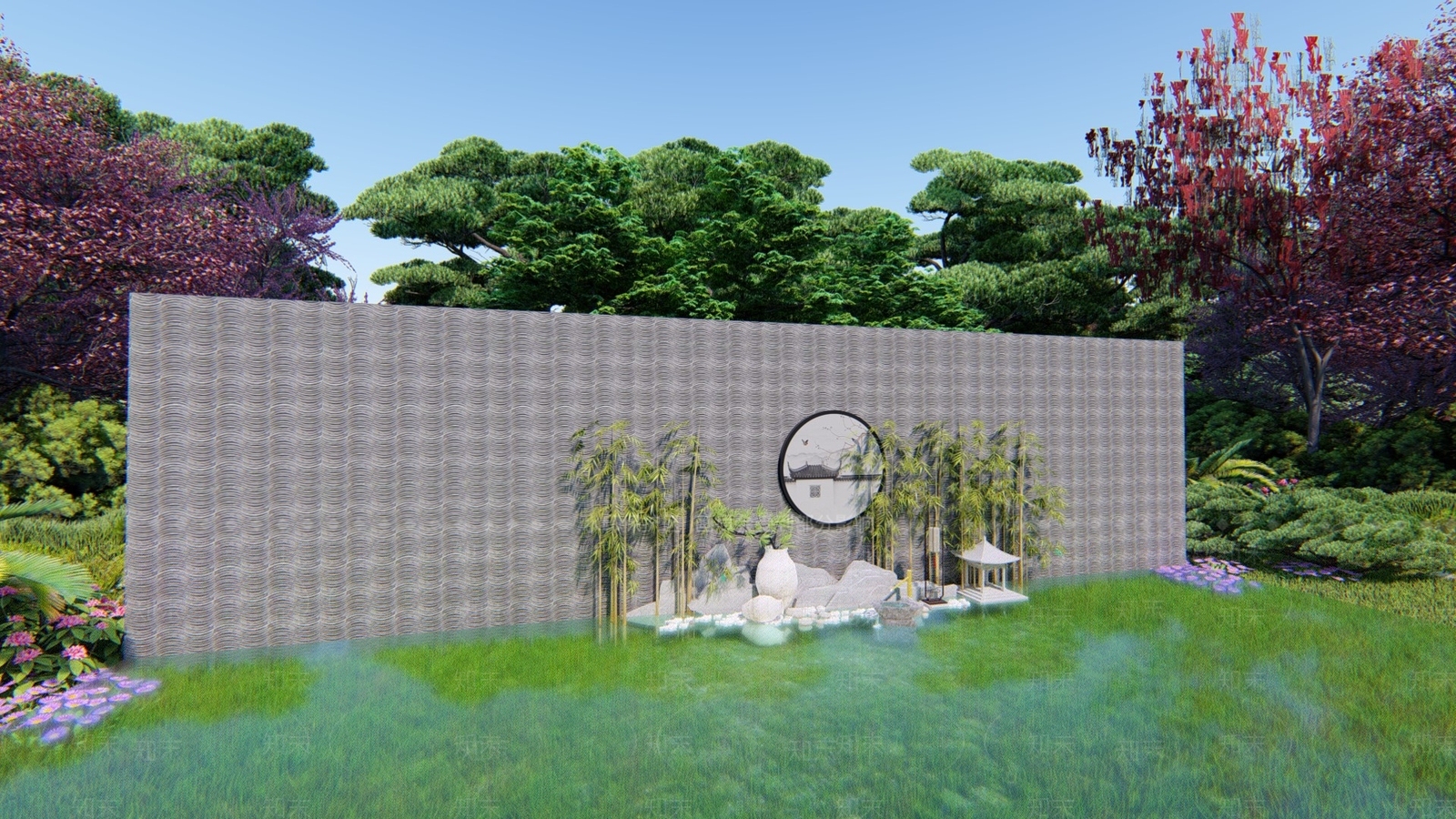中式风格庭院景观SU模型下载【ID:568756900】
