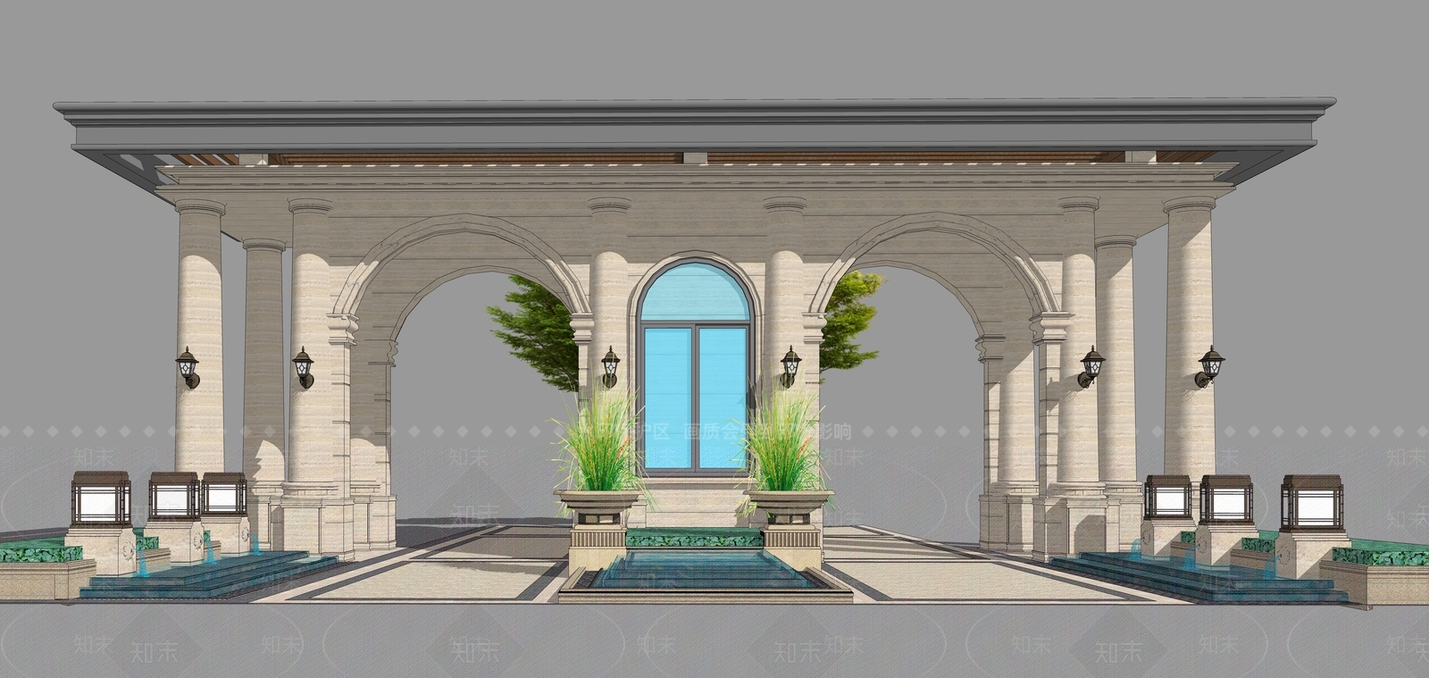 欧式风格景观小建筑SU模型下载【ID:668777767】