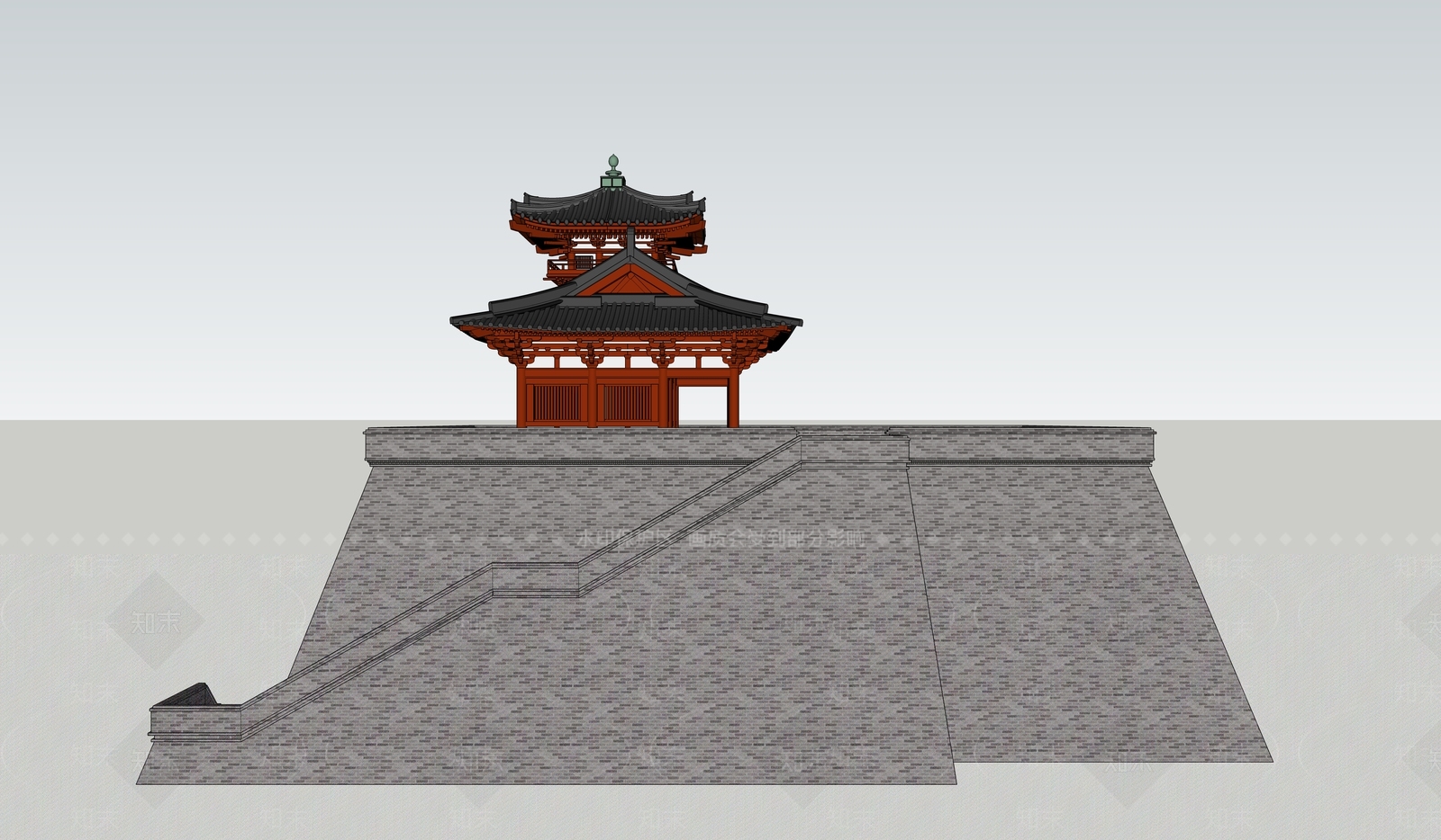 中式风格钟楼SU模型下载【ID:968788852】