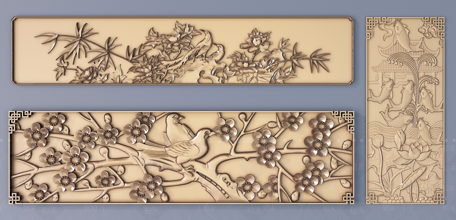 中式浮雕墙饰3D模型下载【ID:868816672】
