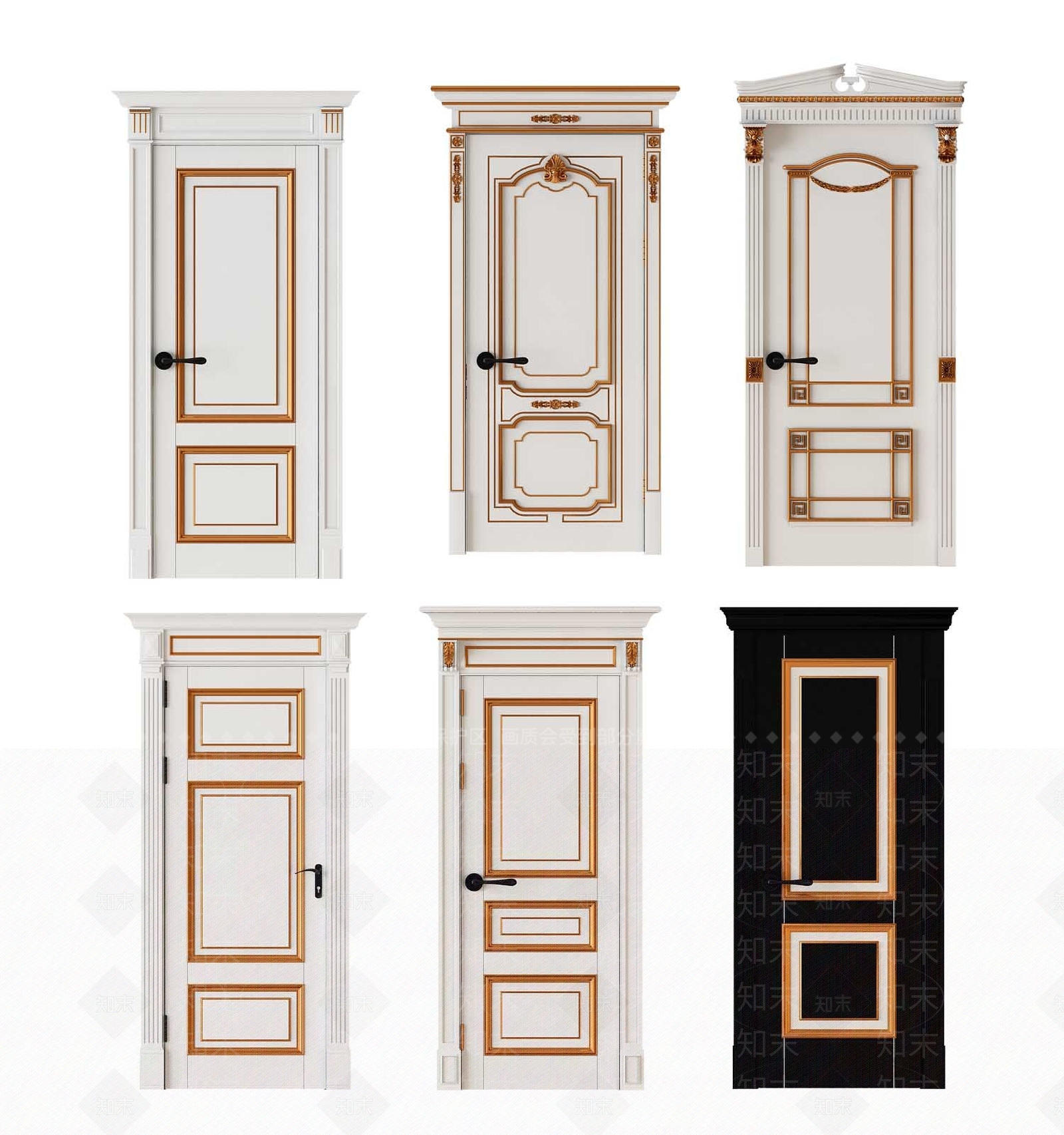 简欧雕花木门3D模型下载【ID:668818324】