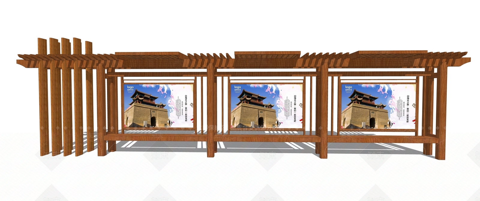 新中式风格公交站台SU模型下载【ID:168830931】