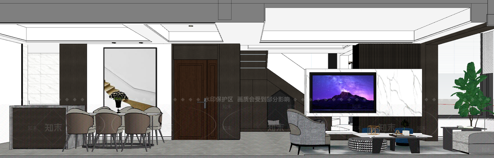 现代风格家居客厅SU模型下载【ID:968892864】
