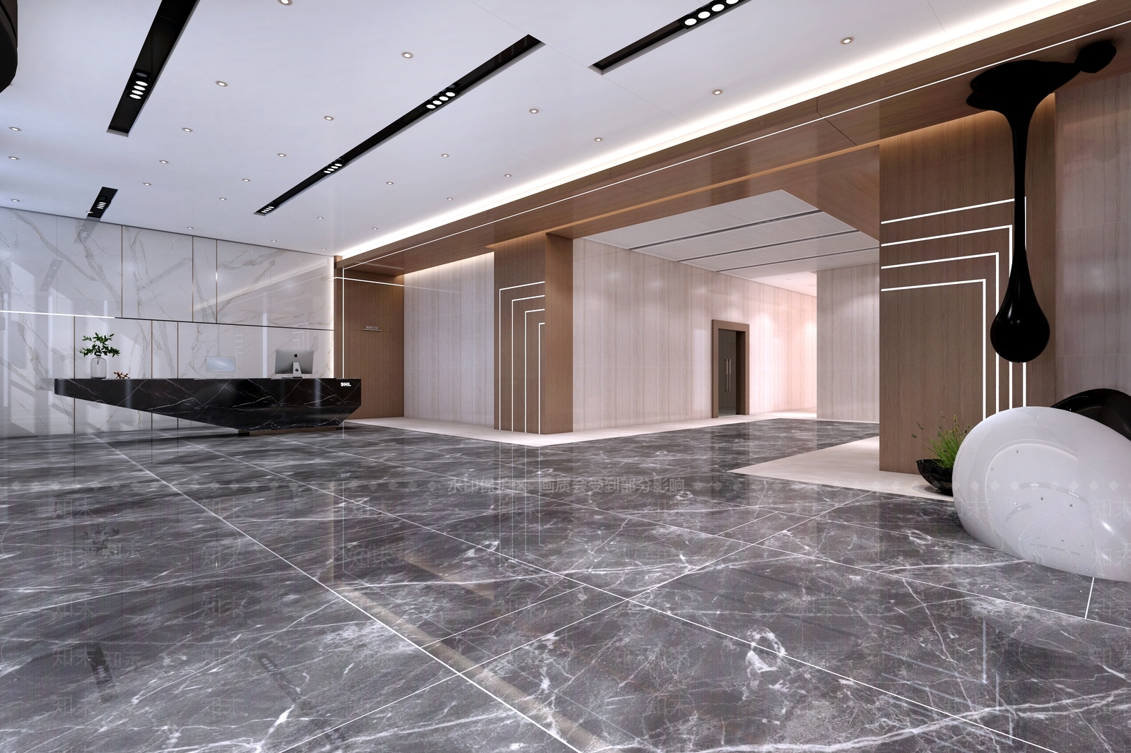 现代办公写字楼前台3D模型下载【ID:768906738】