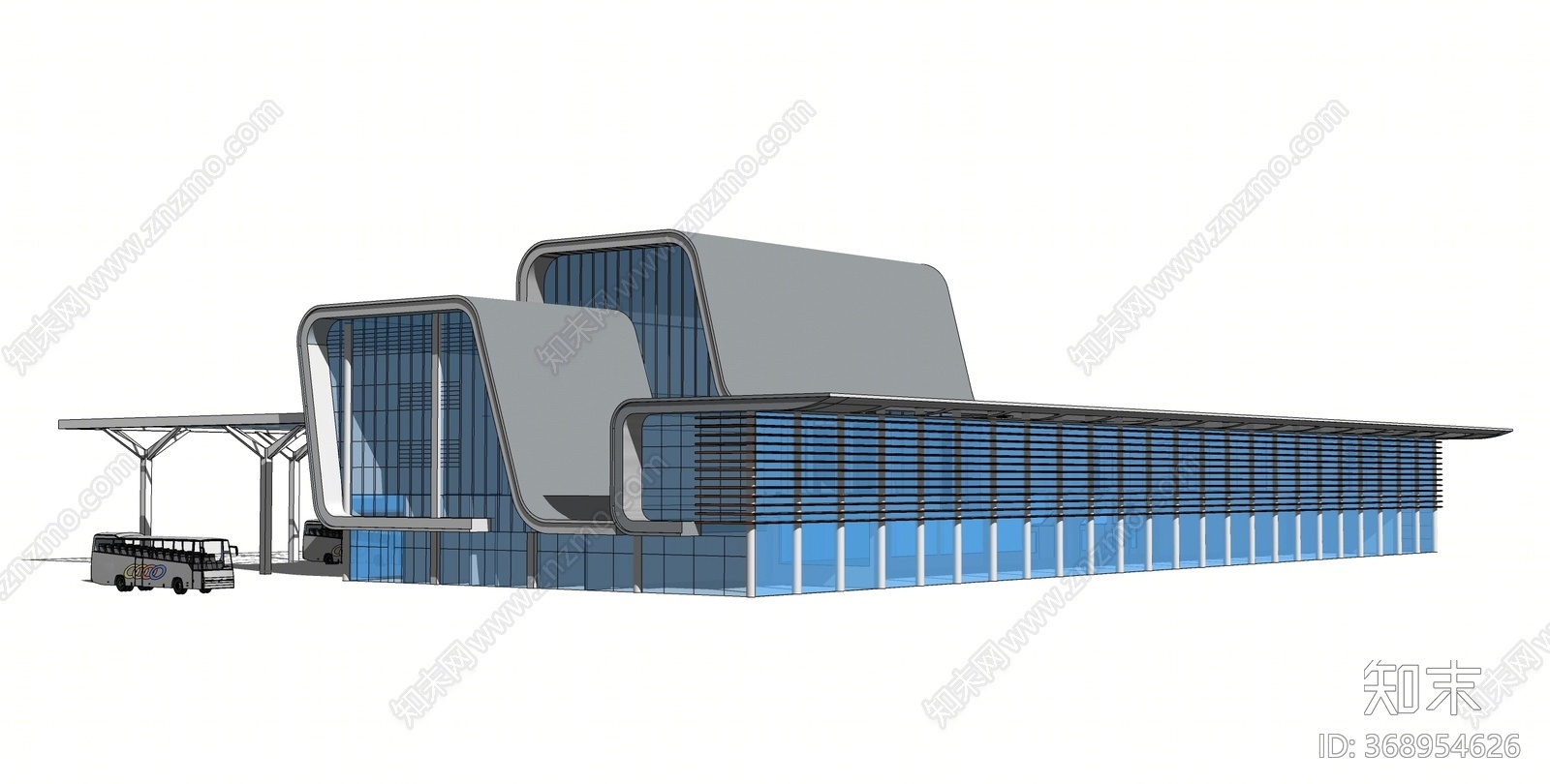 现代机场汽车站SU模型下载【ID:368954626】