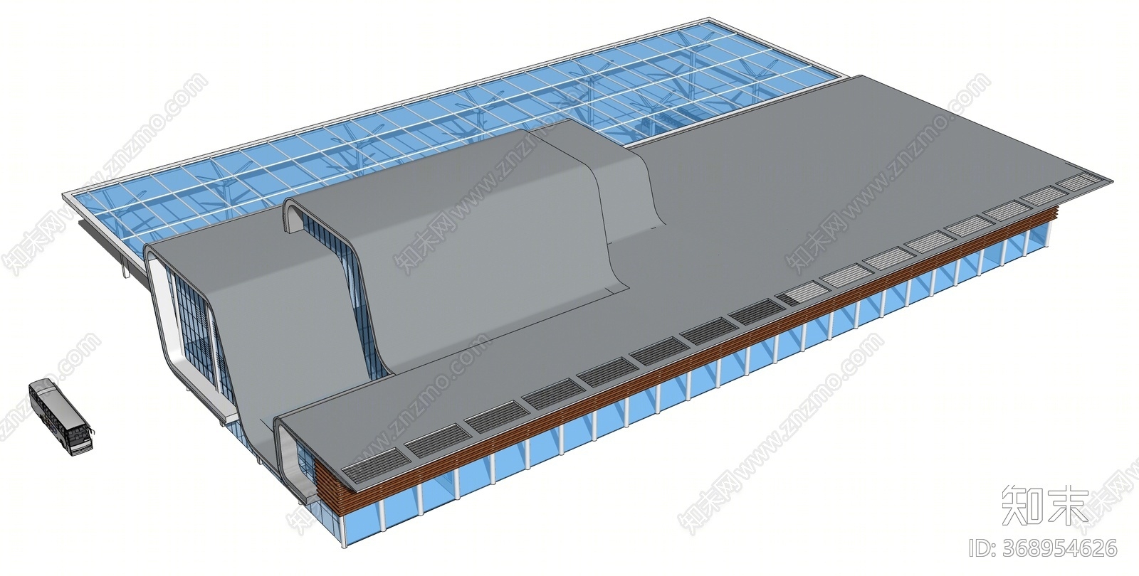 现代机场汽车站SU模型下载【ID:368954626】