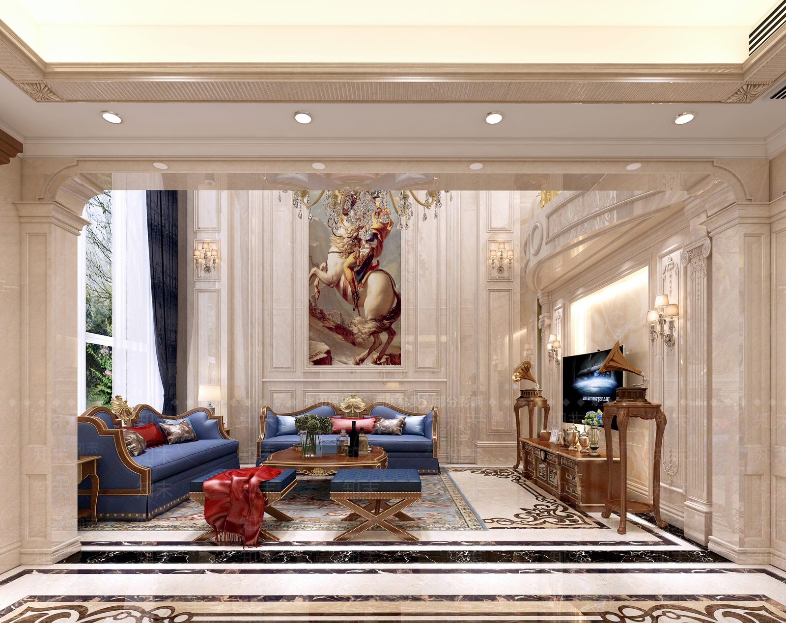 欧式古典别墅客餐厅3D模型下载【ID:768966800】