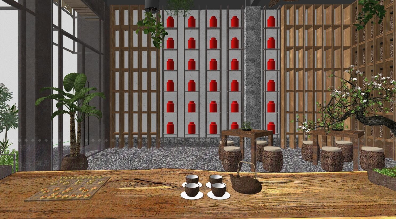 新中式风格茶室SU模型下载【ID:968997341】