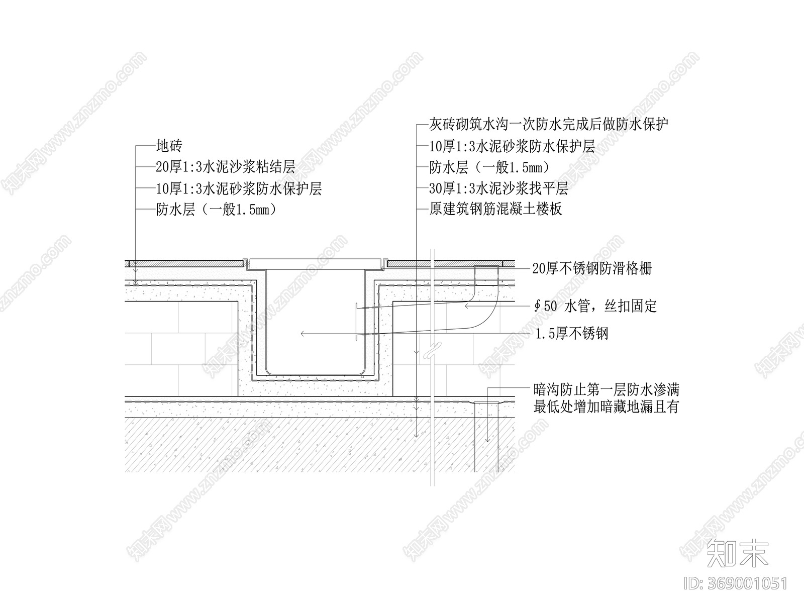 地沟剖面节点大样图cad施工图下载【ID:369001051】