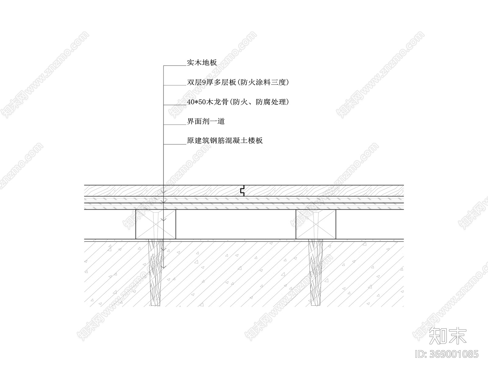 实木地板剖面节点大样图cad施工图下载【ID:369001085】