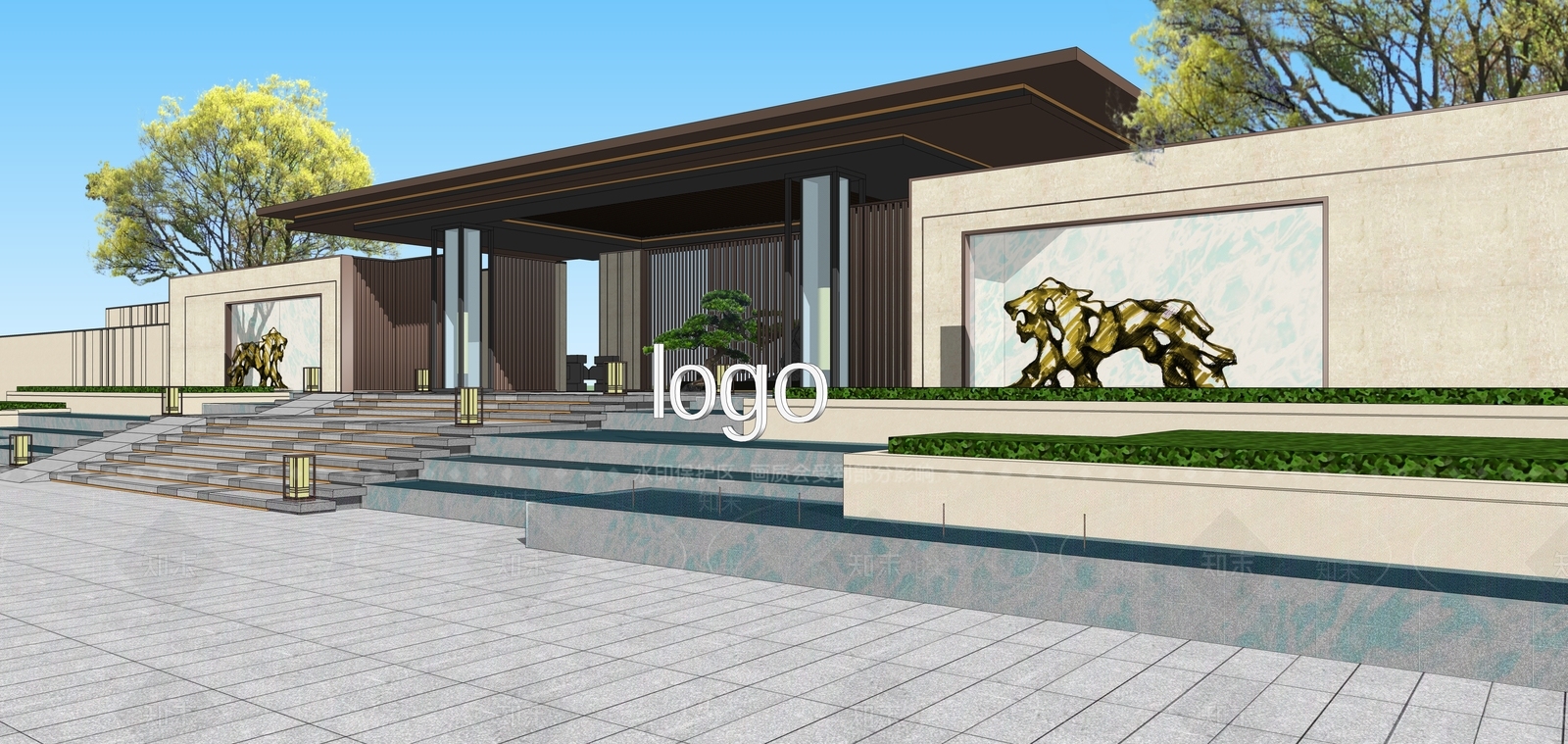 新中式风格景观小建筑SU模型下载【ID:669003782】