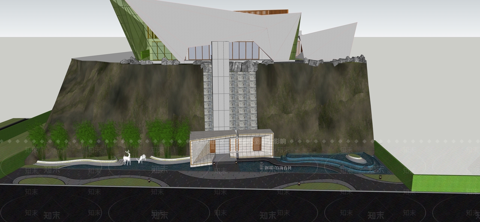 新中式风格住宅景观SU模型下载【ID:569027490】