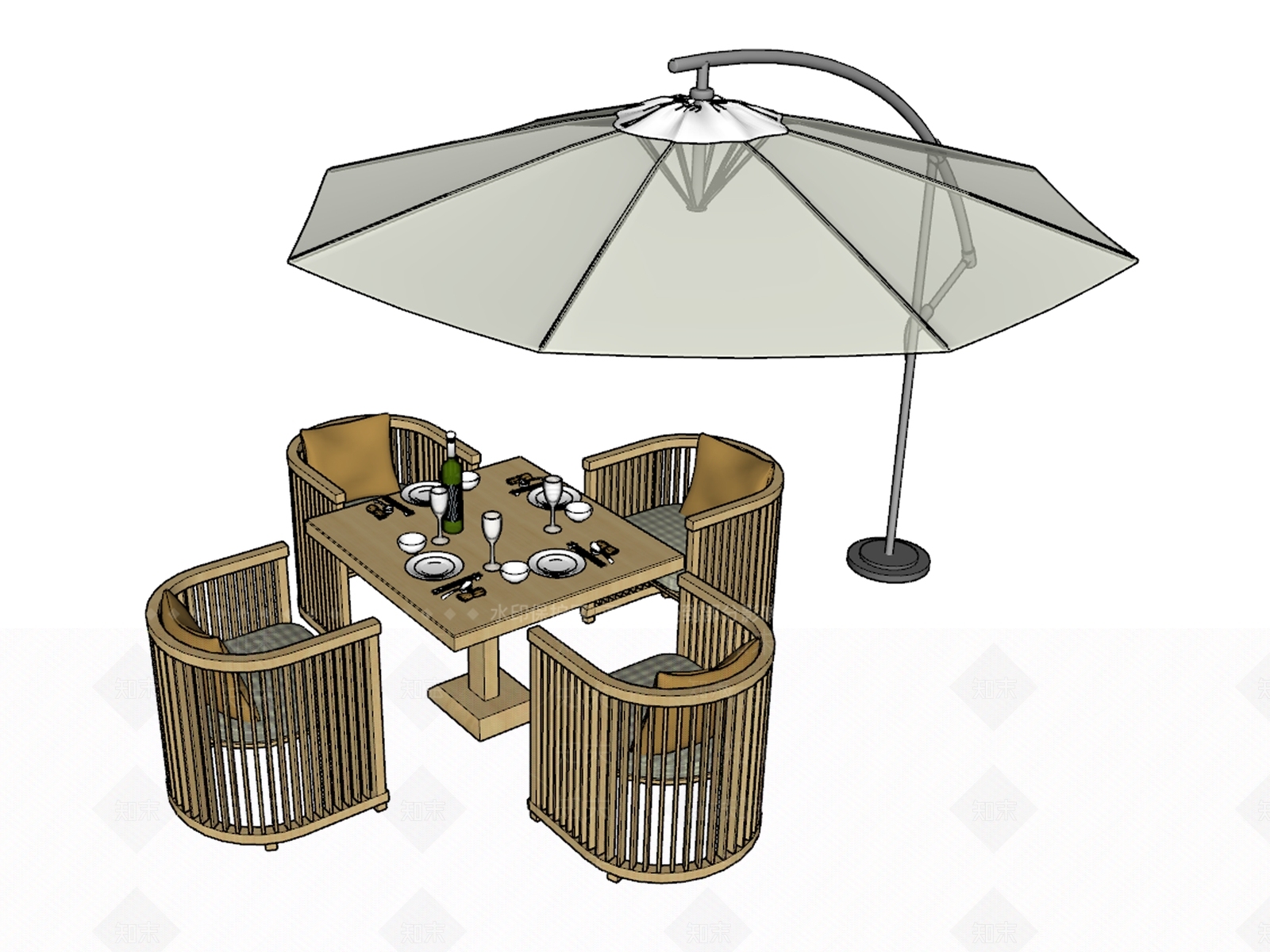 新中式风格遮阳伞SU模型下载【ID:269028877】