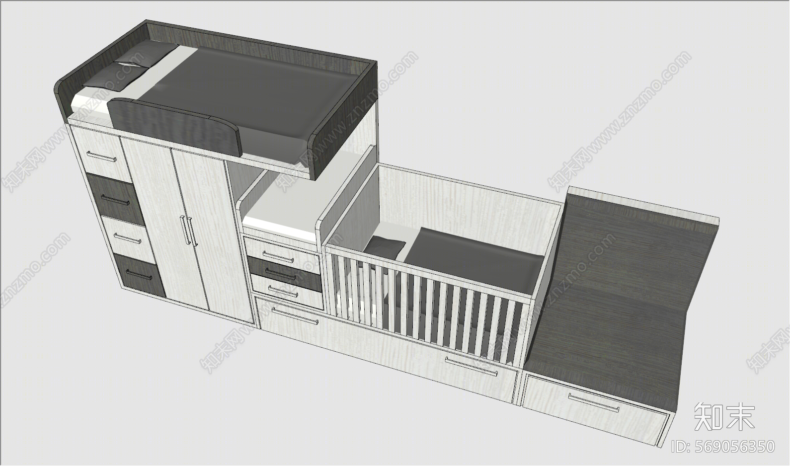 现代风格儿童上下床SU模型下载【ID:569056350】