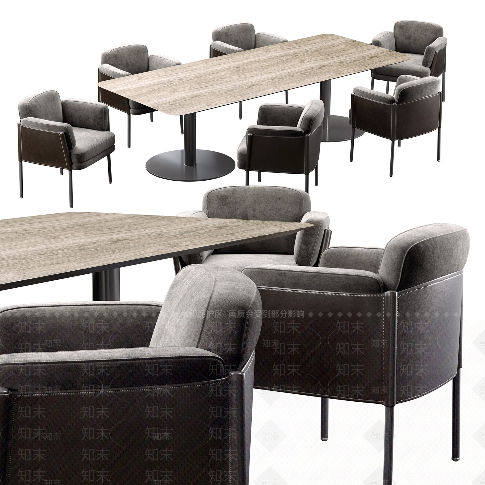 现代皮革餐桌椅子组合3D模型下载【ID:369183452】