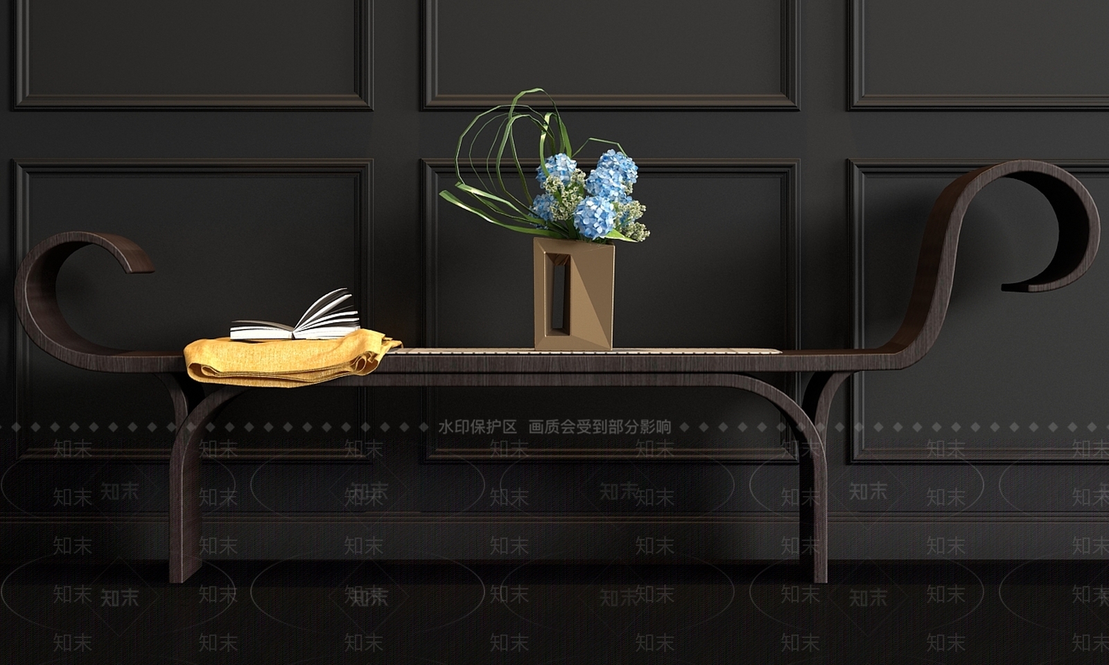 现代实木床尾凳SU模型下载【ID:869206772】