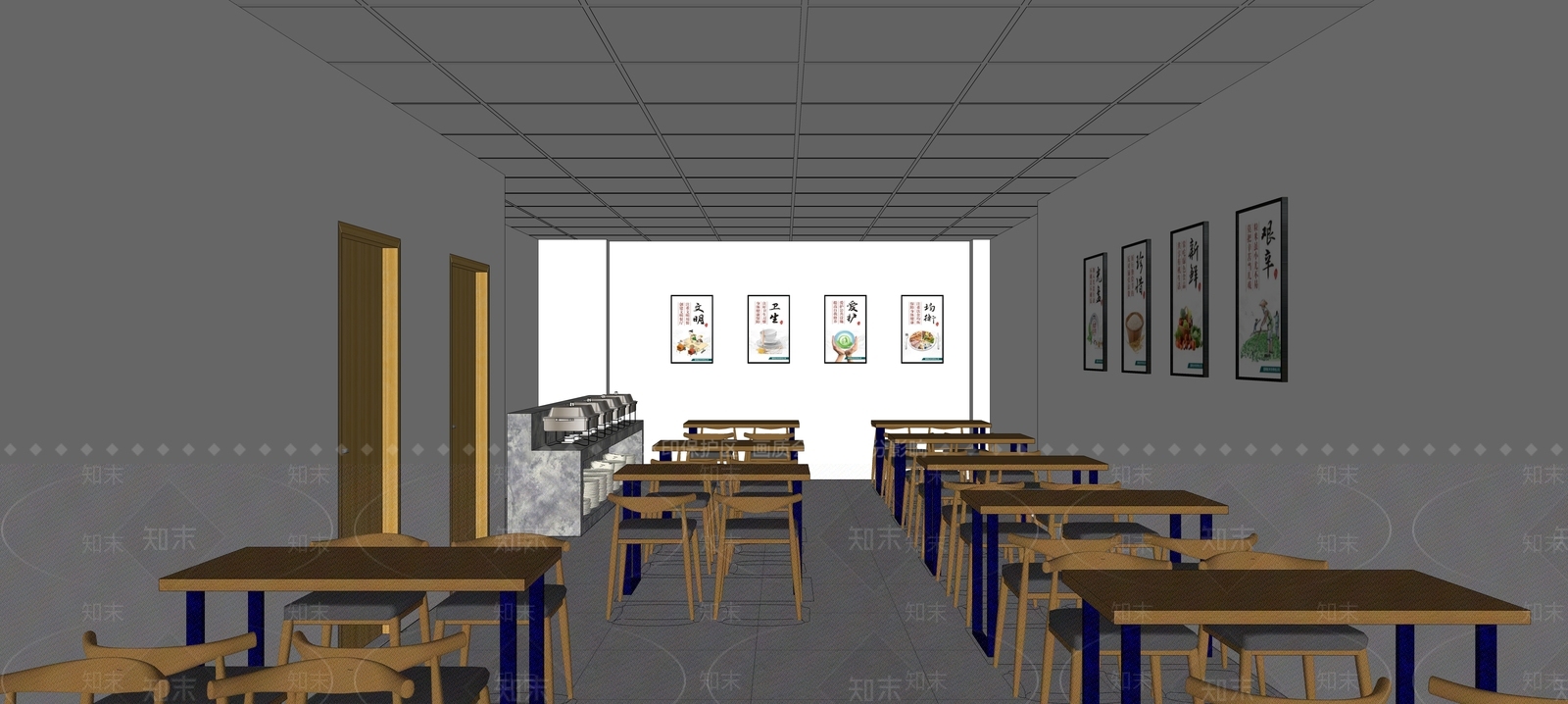 现代风格食堂SU模型下载【ID:969207703】