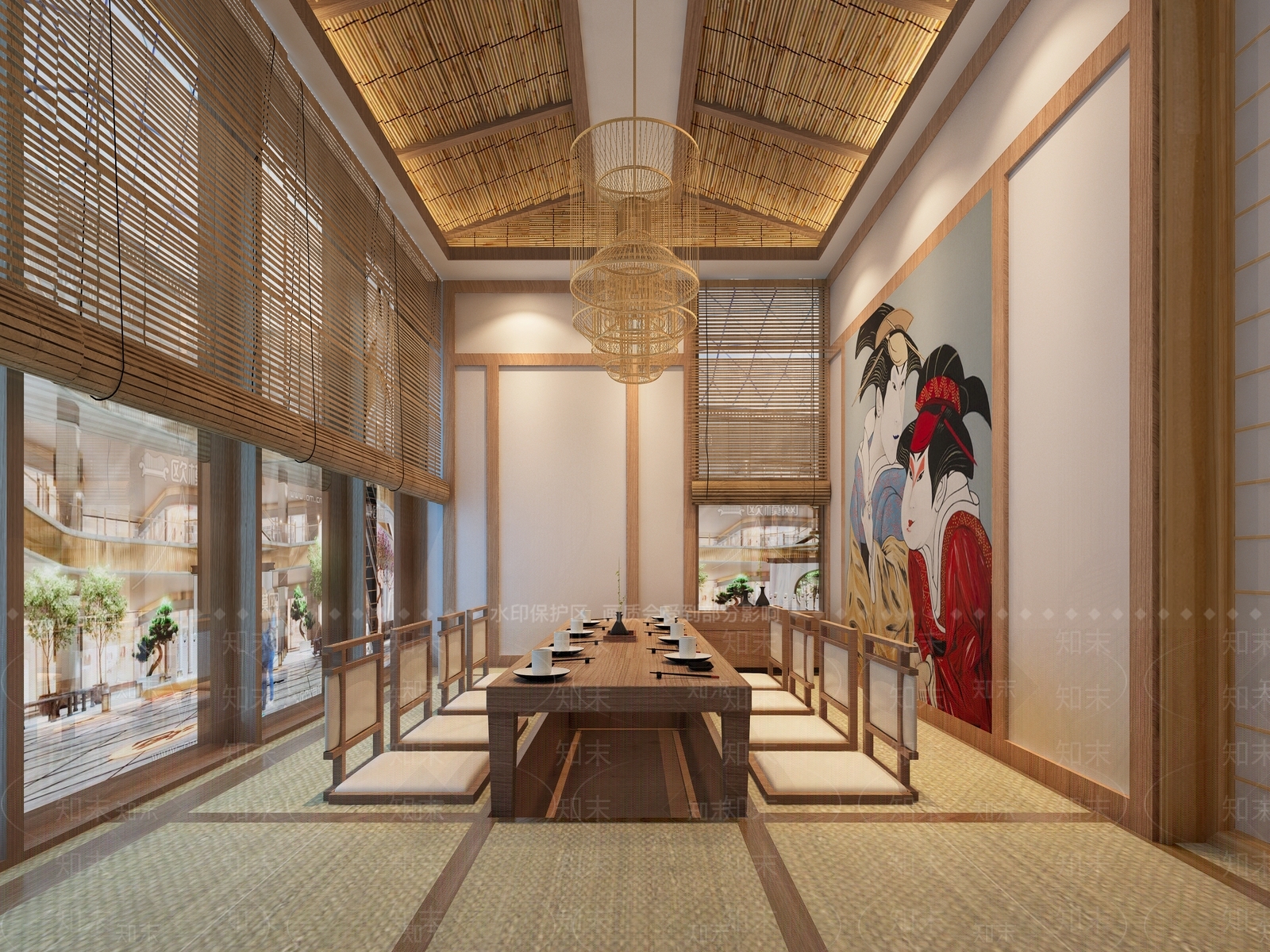 日式料理餐厅包房3D模型下载【ID:369249068】