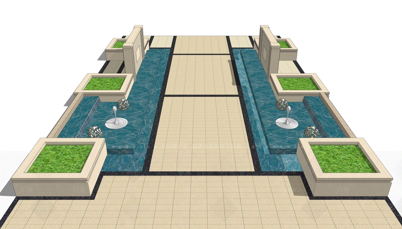 欧式风格景观水池SU模型下载【ID:769251448】