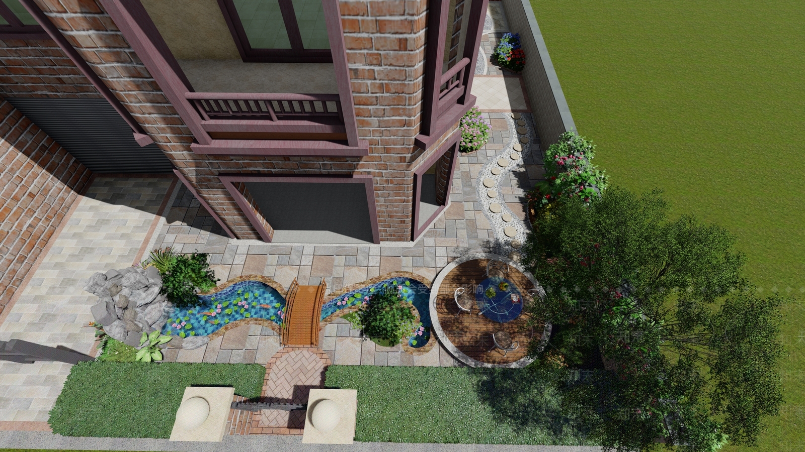 美式风格住宅景观SU模型下载【ID:569256444】