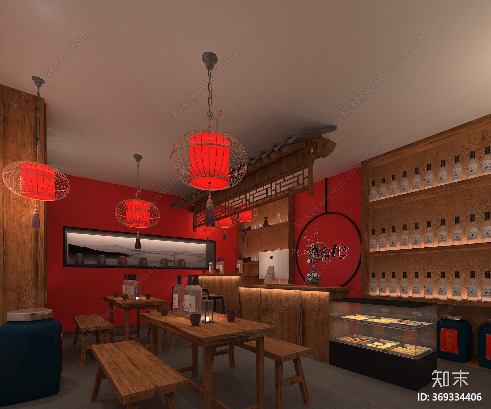 新中式烟酒店3D模型下载【ID:369334406】