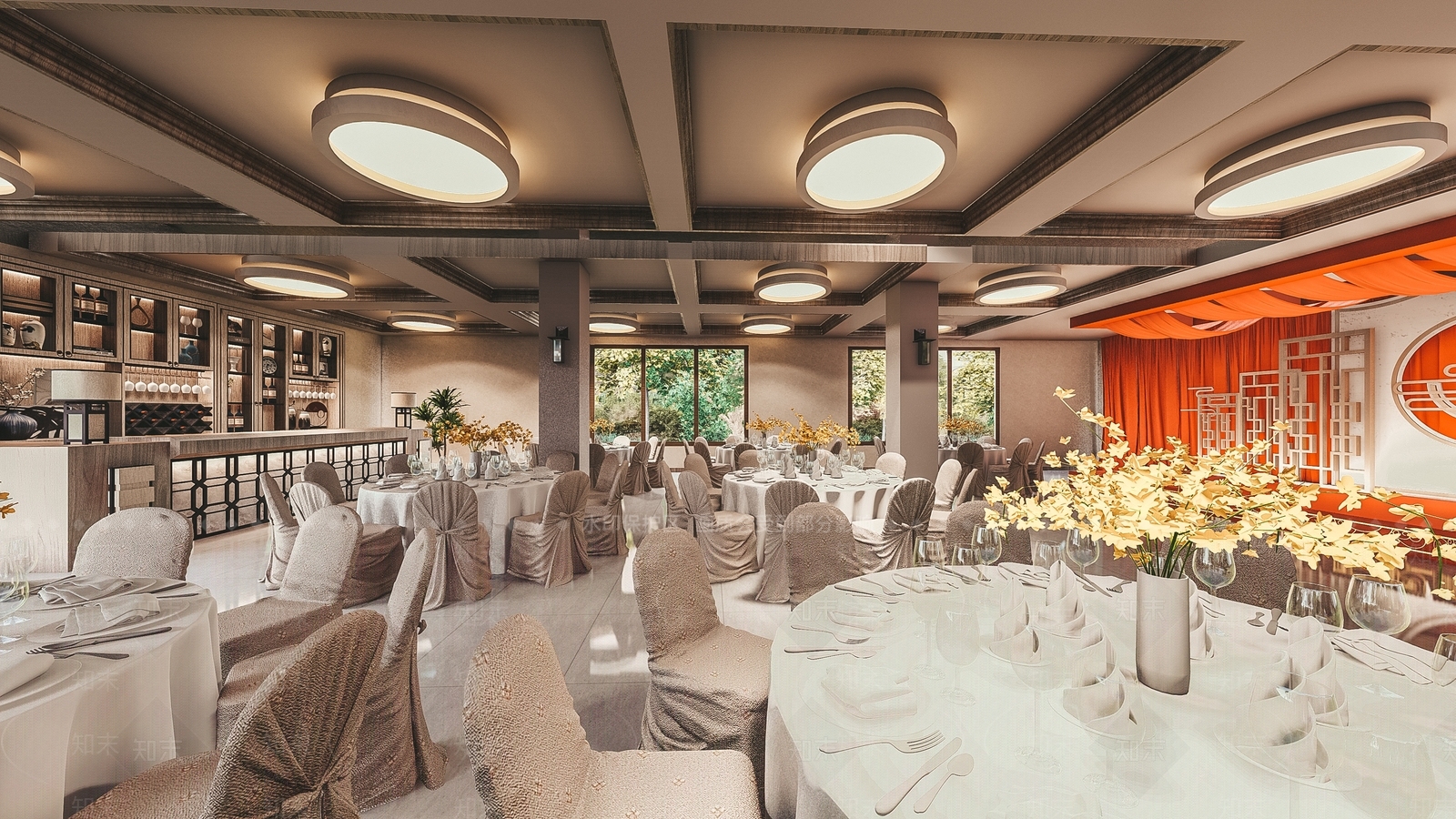 新中式风格婚礼餐厅SU模型下载【ID:969343073】