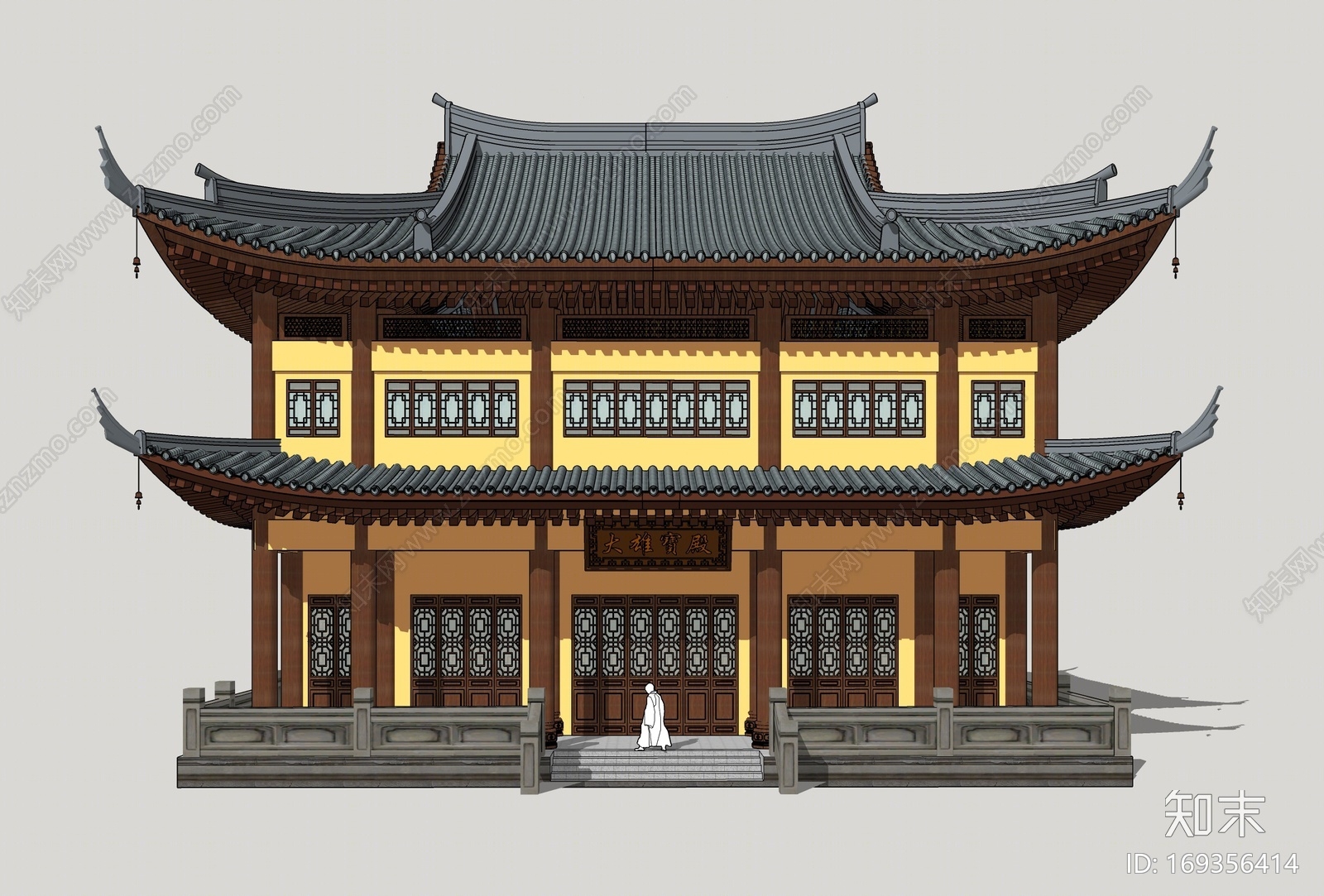 中式寺庙建筑SU模型下载【ID:169356414】