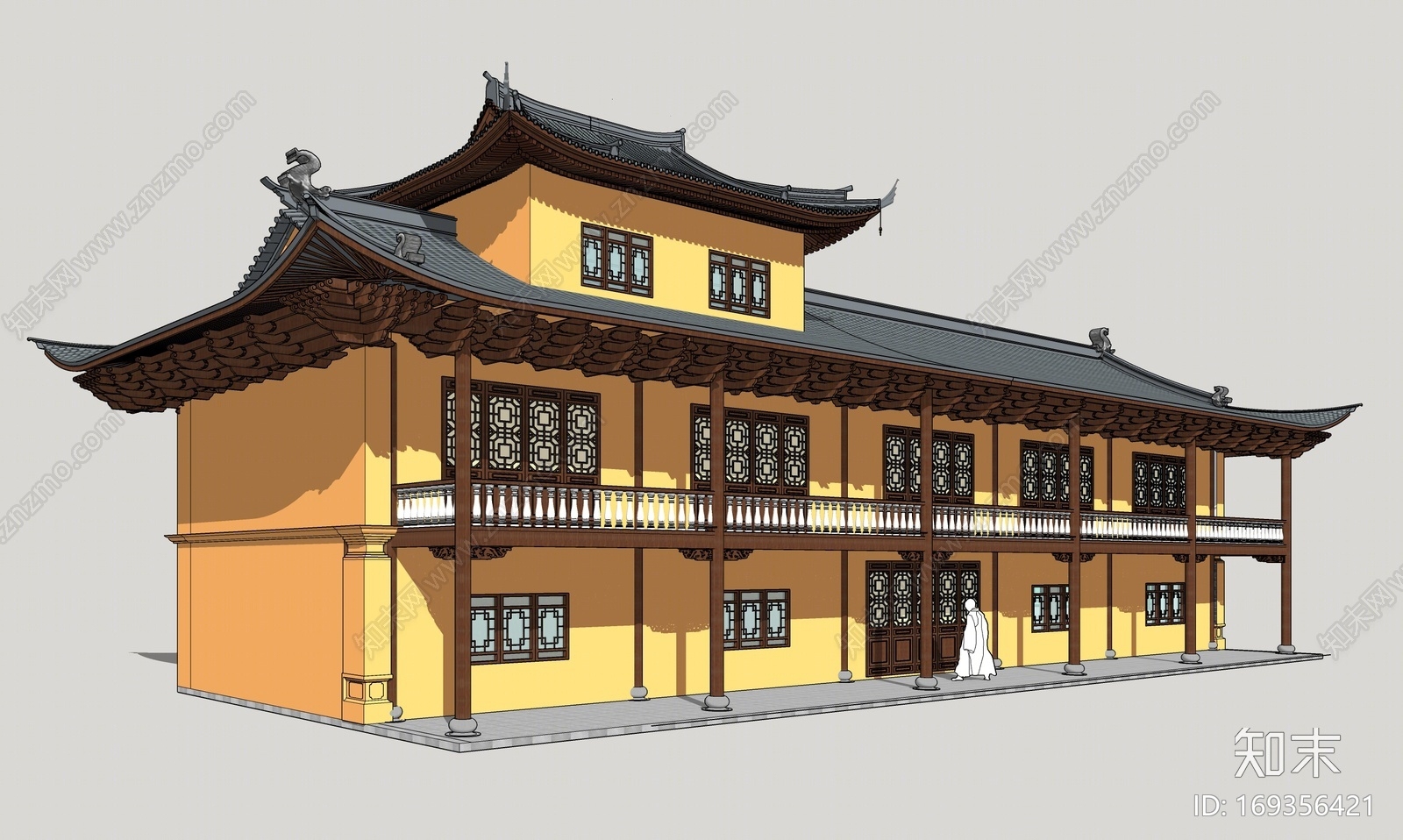 中式寺庙公建SU模型下载【ID:169356421】