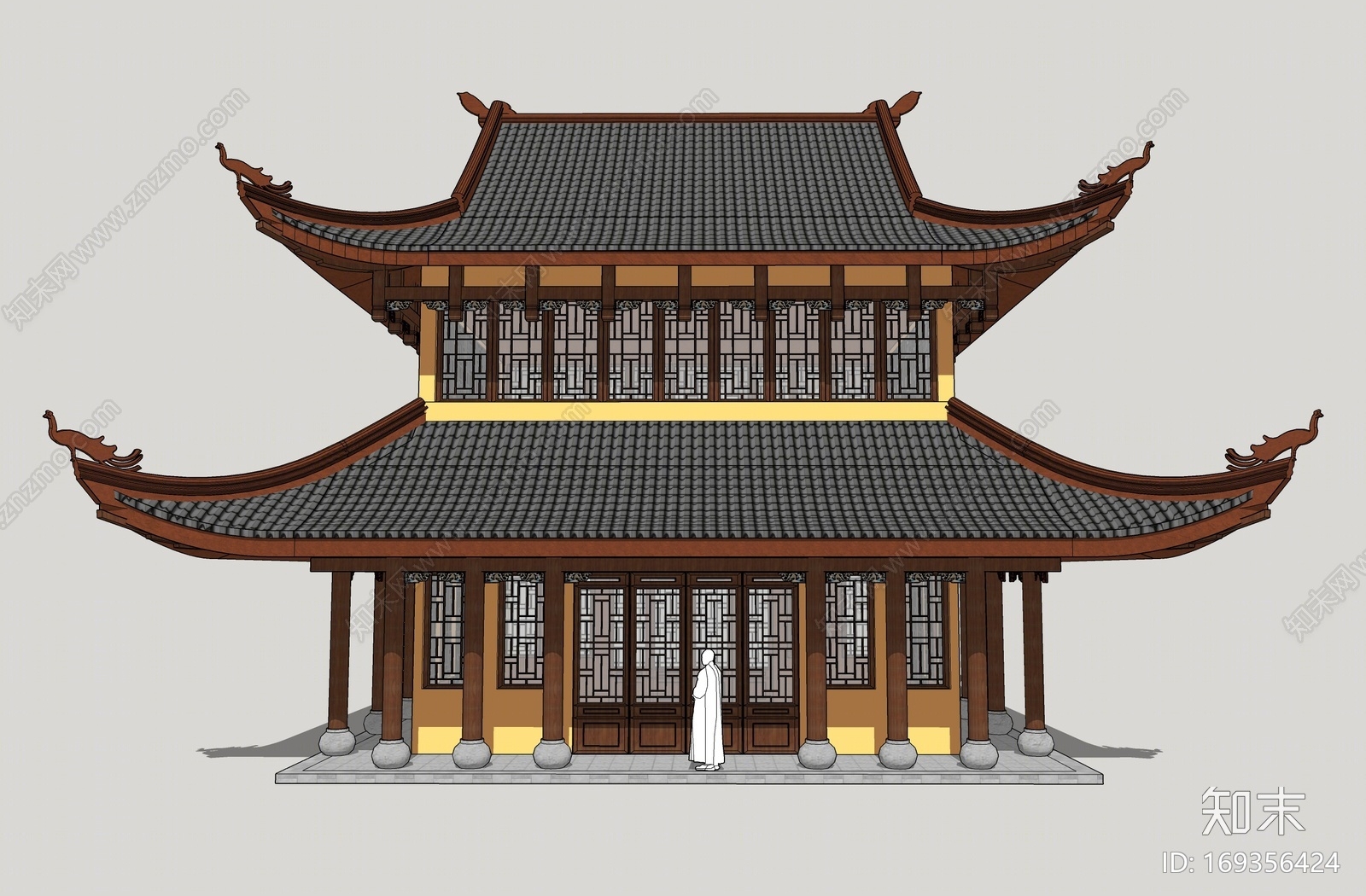 中式寺庙公建SU模型下载【ID:169356424】