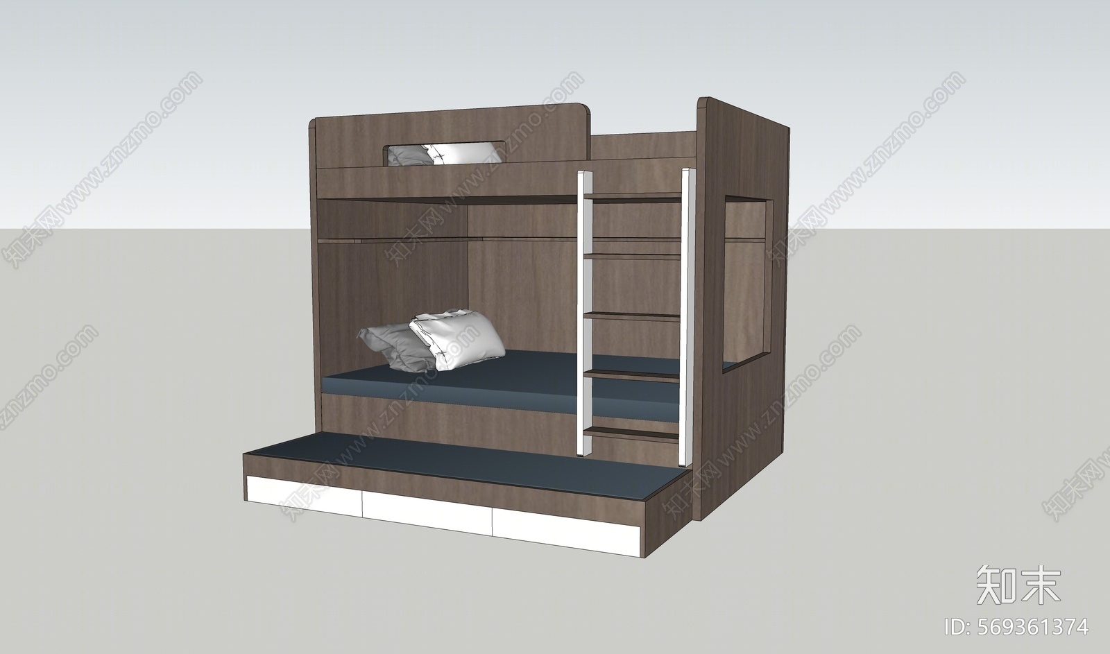 新中式风格儿童双层床SU模型下载【ID:569361374】
