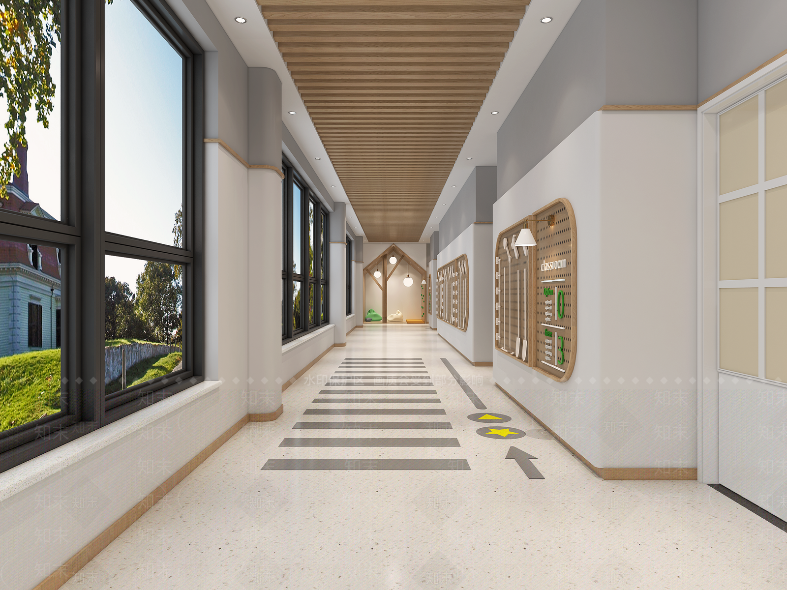 现代幼儿园走道3D模型下载【ID:369394909】