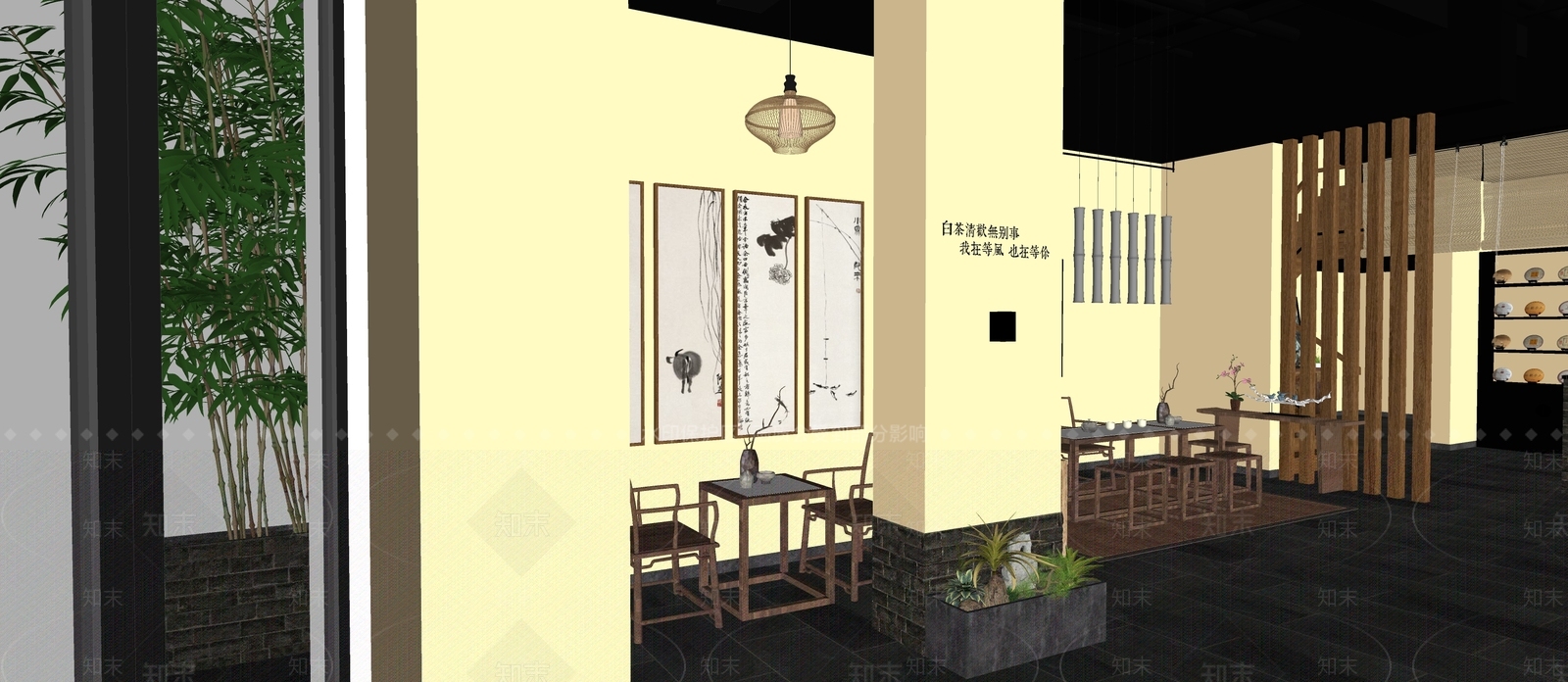 新中式风格茶室SU模型下载【ID:969416327】
