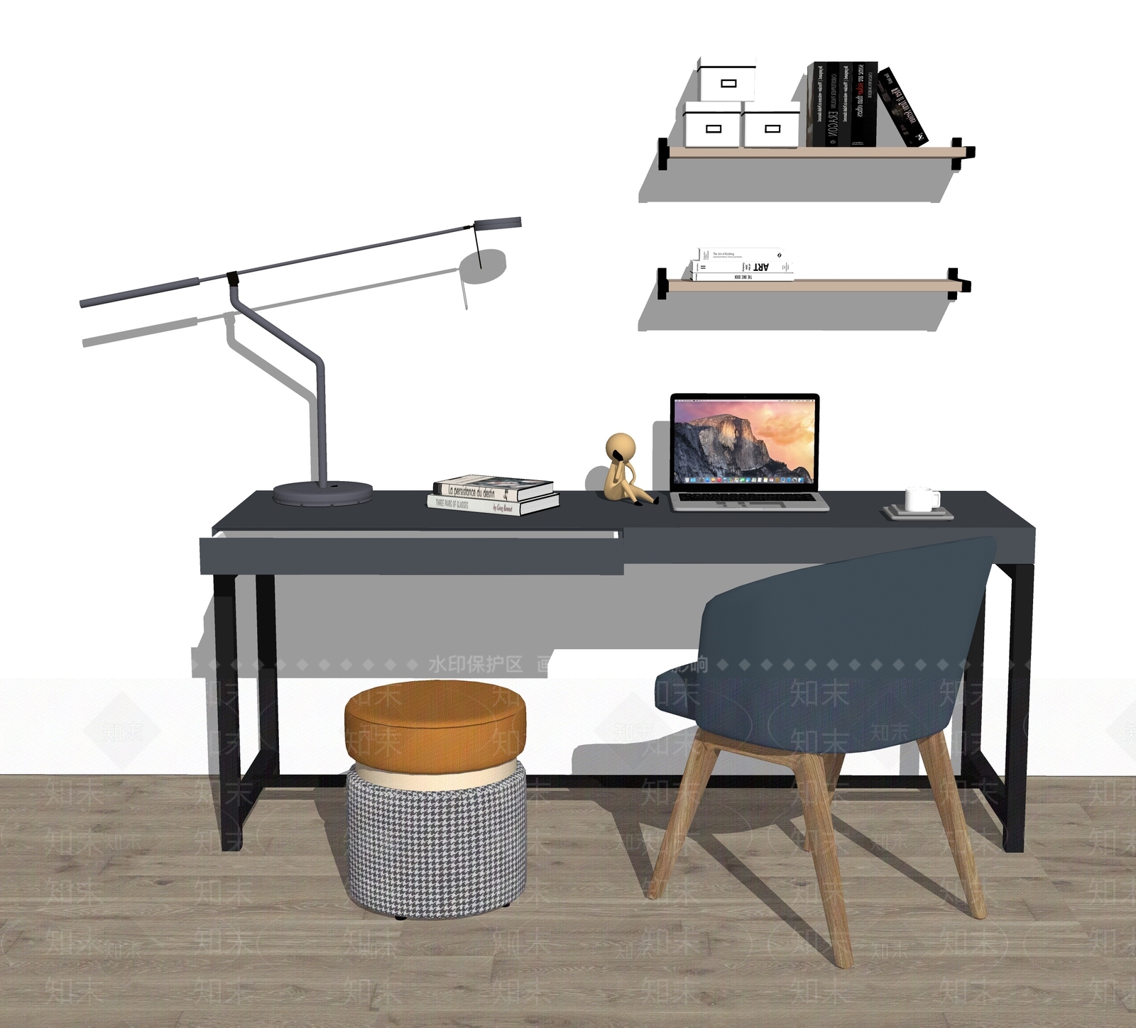现代风格书桌SU模型下载【ID:669417792】