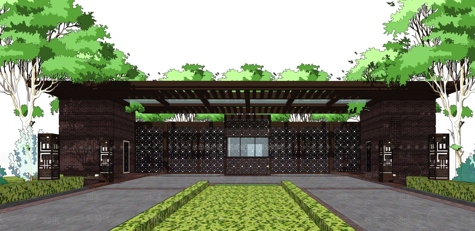 新中式风格景观小建筑SU模型下载【ID:669427706】