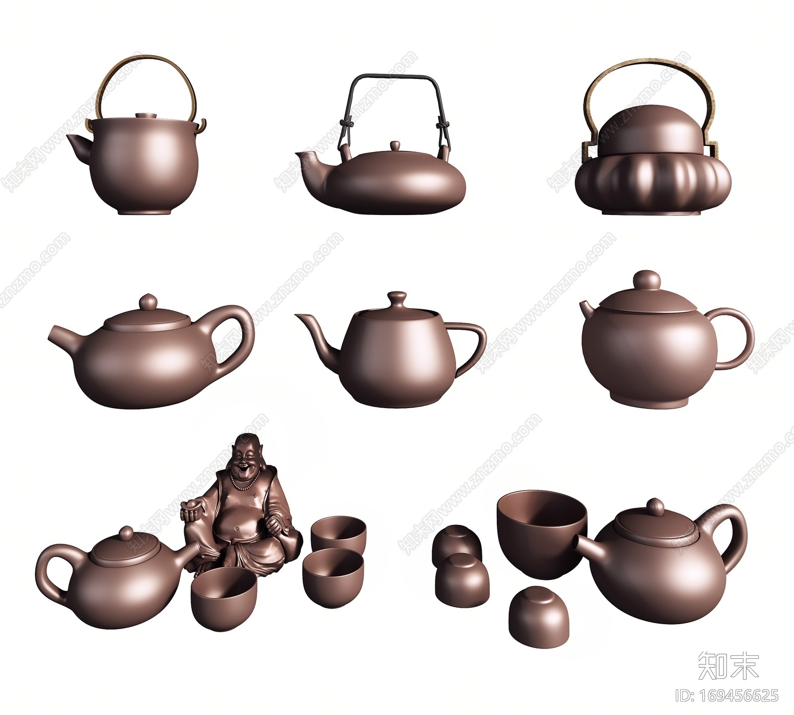 新中式茶壶茶杯茶具3D模型下载【ID:169456625】