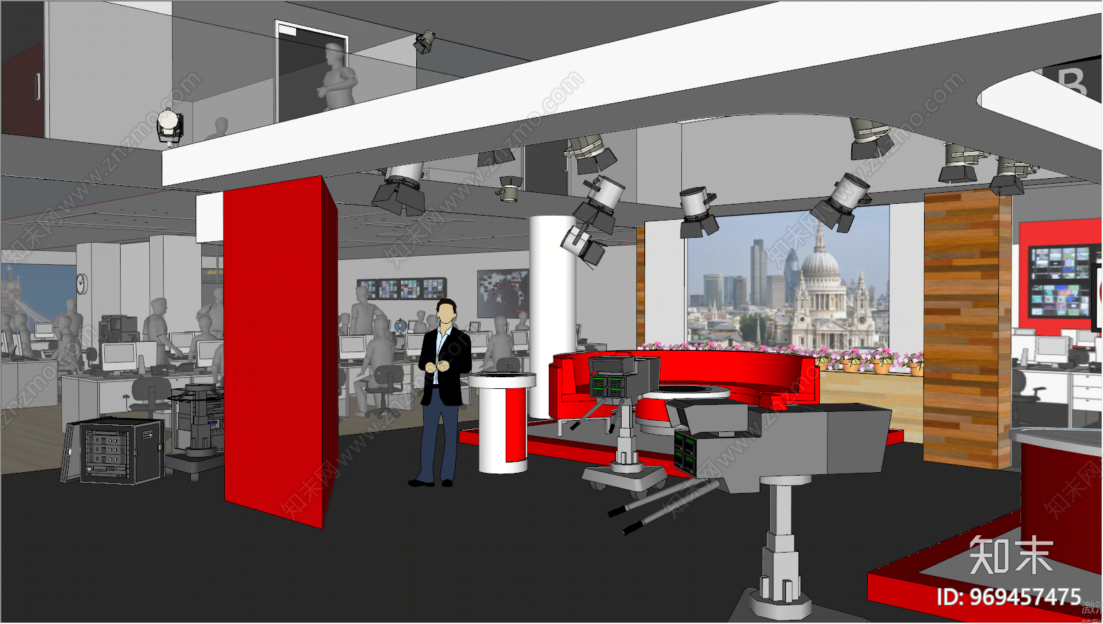 现代风格新闻演播厅SU模型下载【ID:969457475】