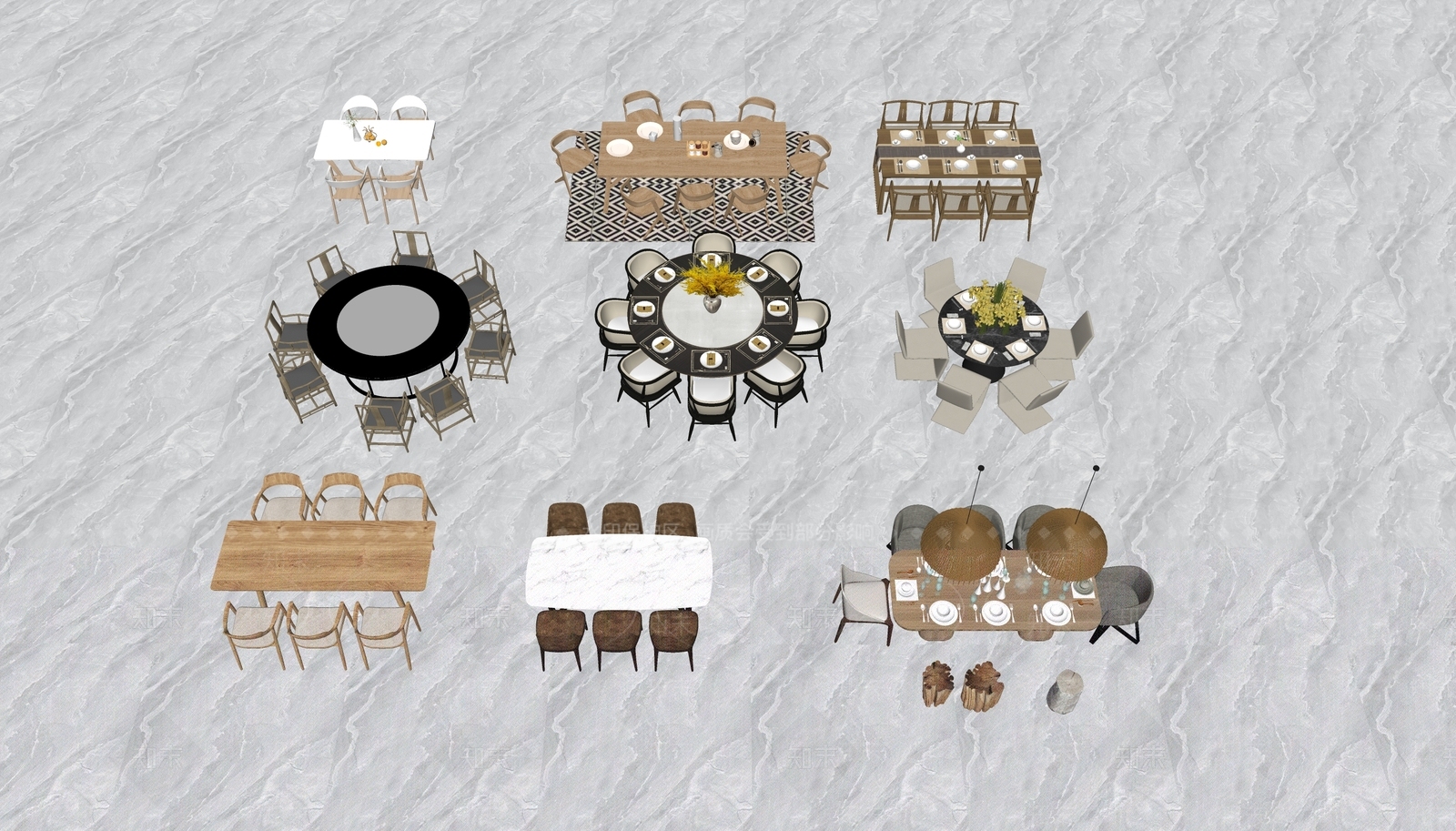 日式风格餐桌SU模型下载【ID:669474643】