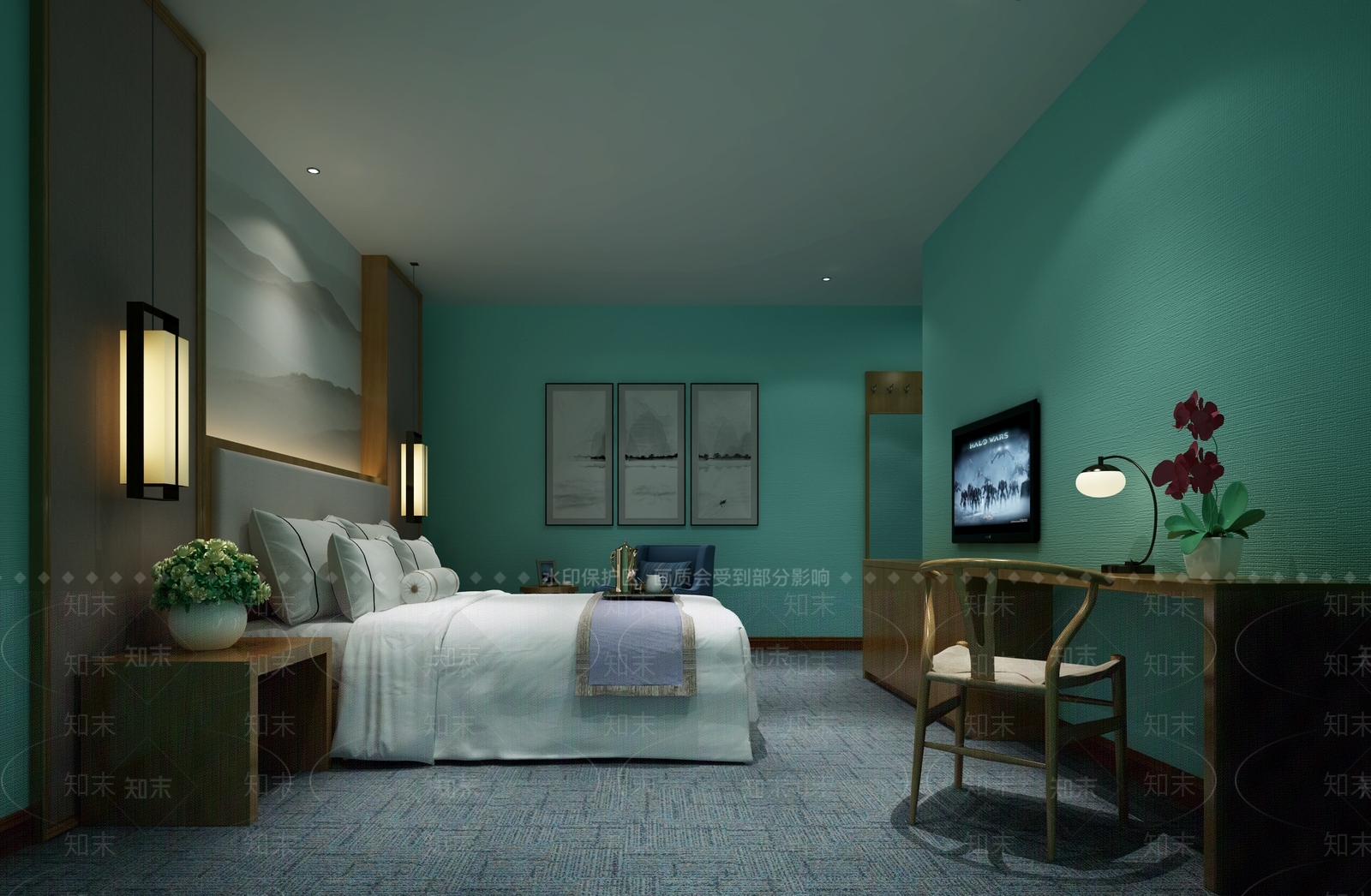 现代酒店客房3D模型下载【ID:469476674】