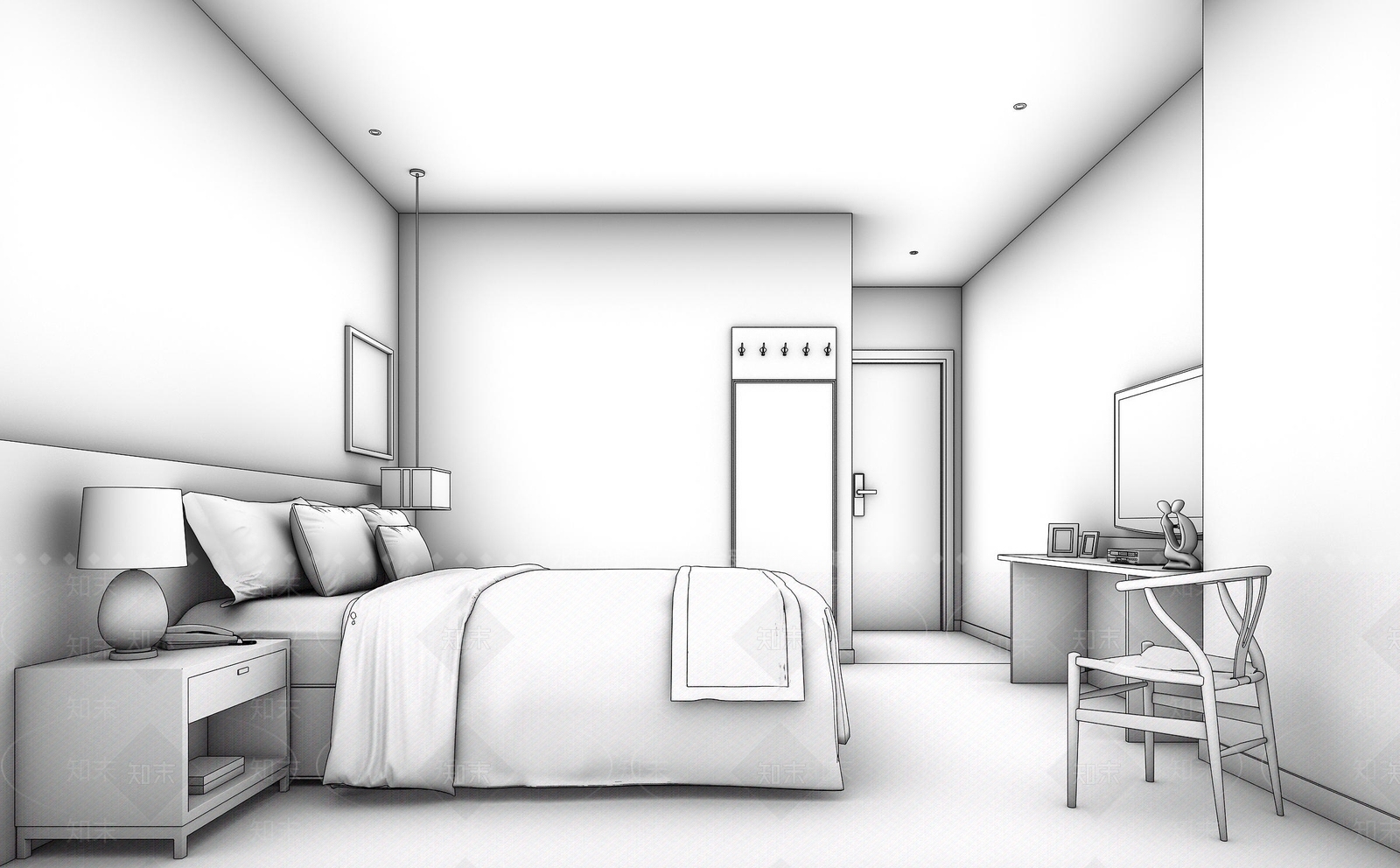 现代酒店客房3D模型下载【ID:469476695】