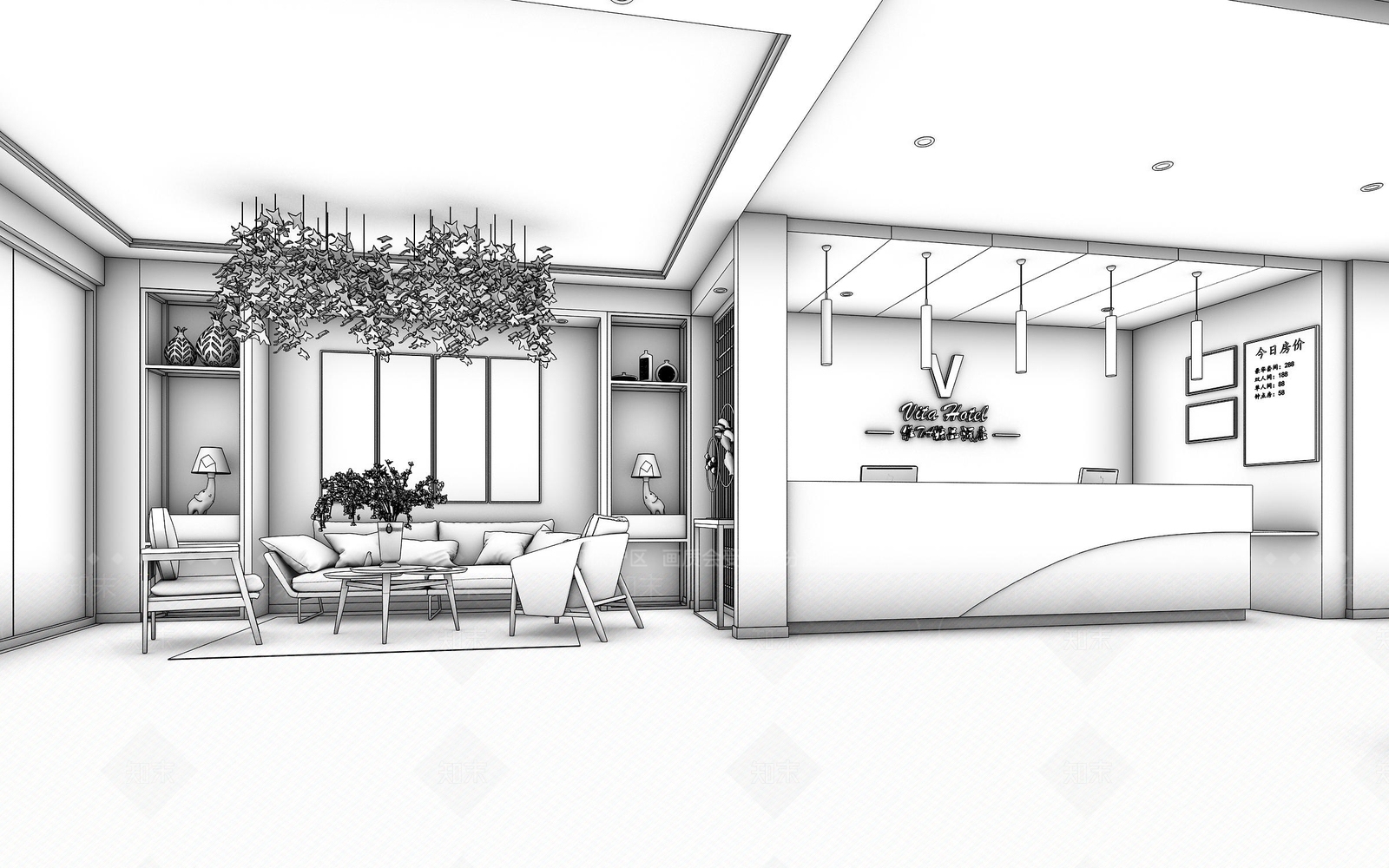 现代酒店大堂3D模型下载【ID:469479207】