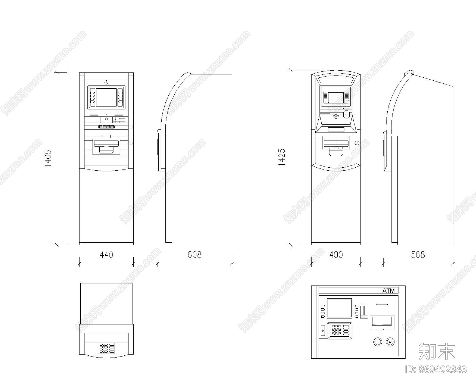 银行ATM机平立面图块施工图下载【ID:869492343】