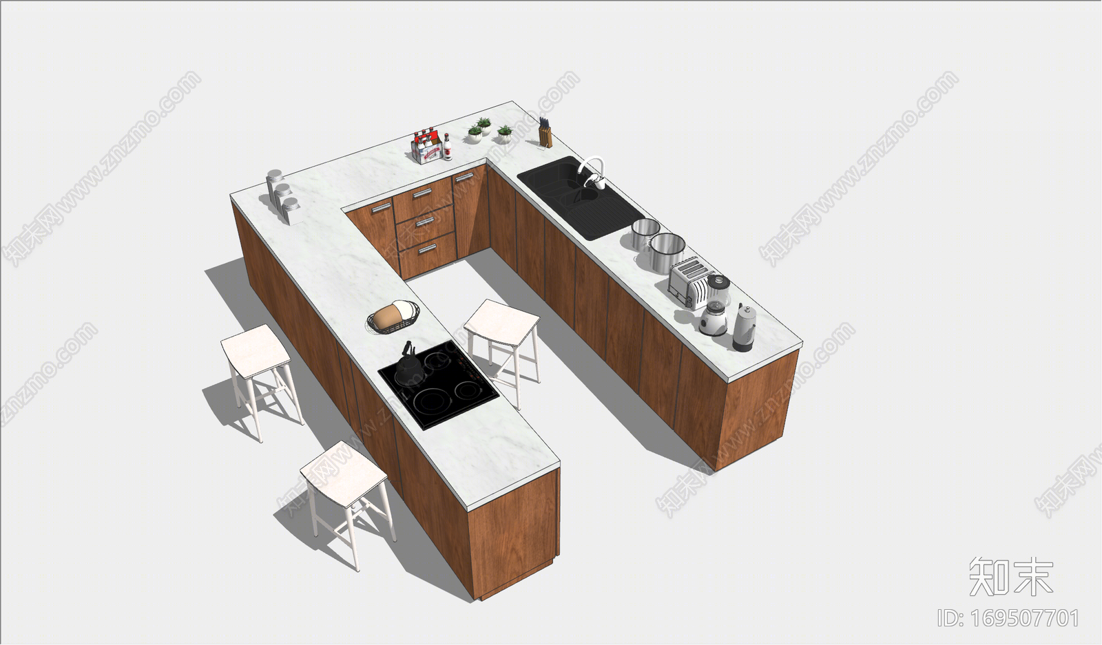 现代风格厨房台面SU模型下载【ID:169507701】