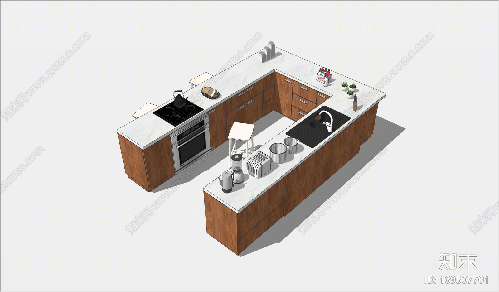 现代风格厨房台面SU模型下载【ID:169507701】