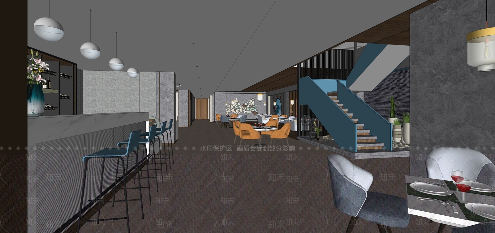 现代风格酒店餐厅SU模型下载【ID:969509060】