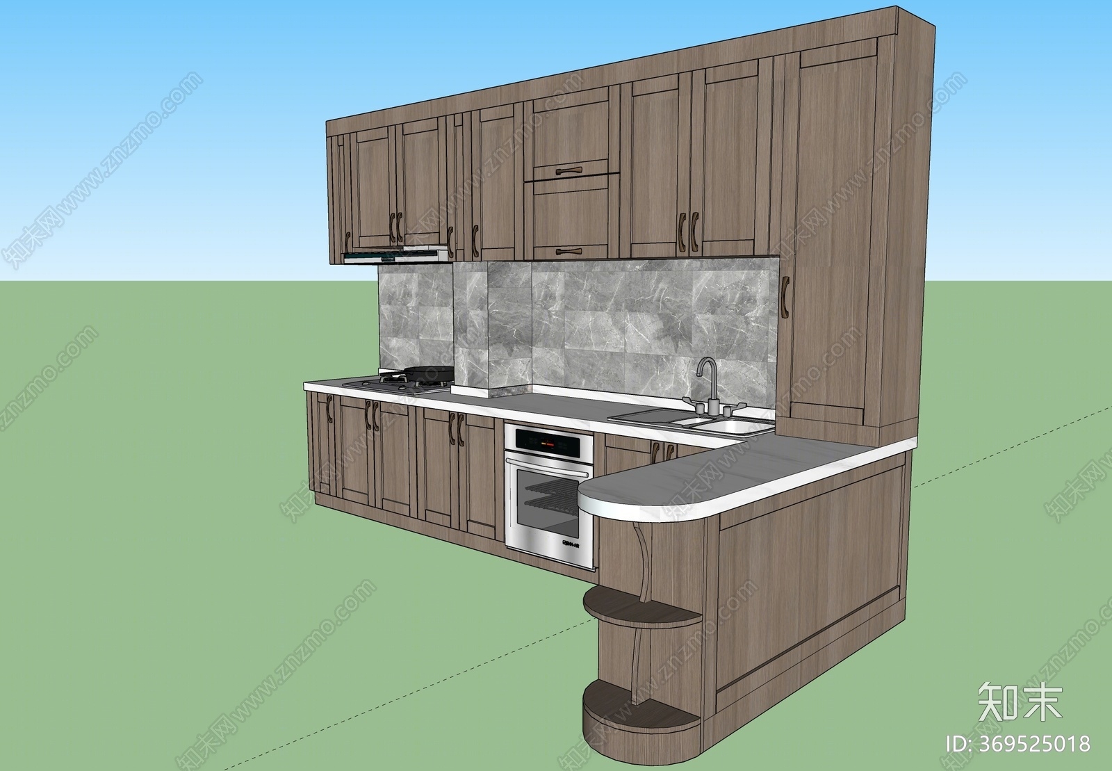 现代风格家居开放厨房SU模型下载【ID:369525018】