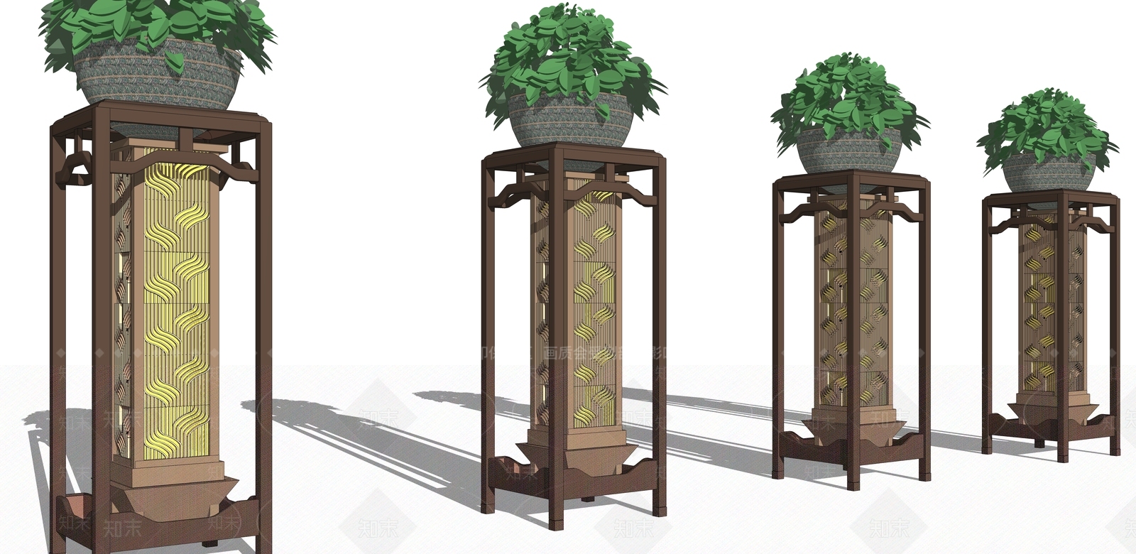 新中式花草SU模型草图
