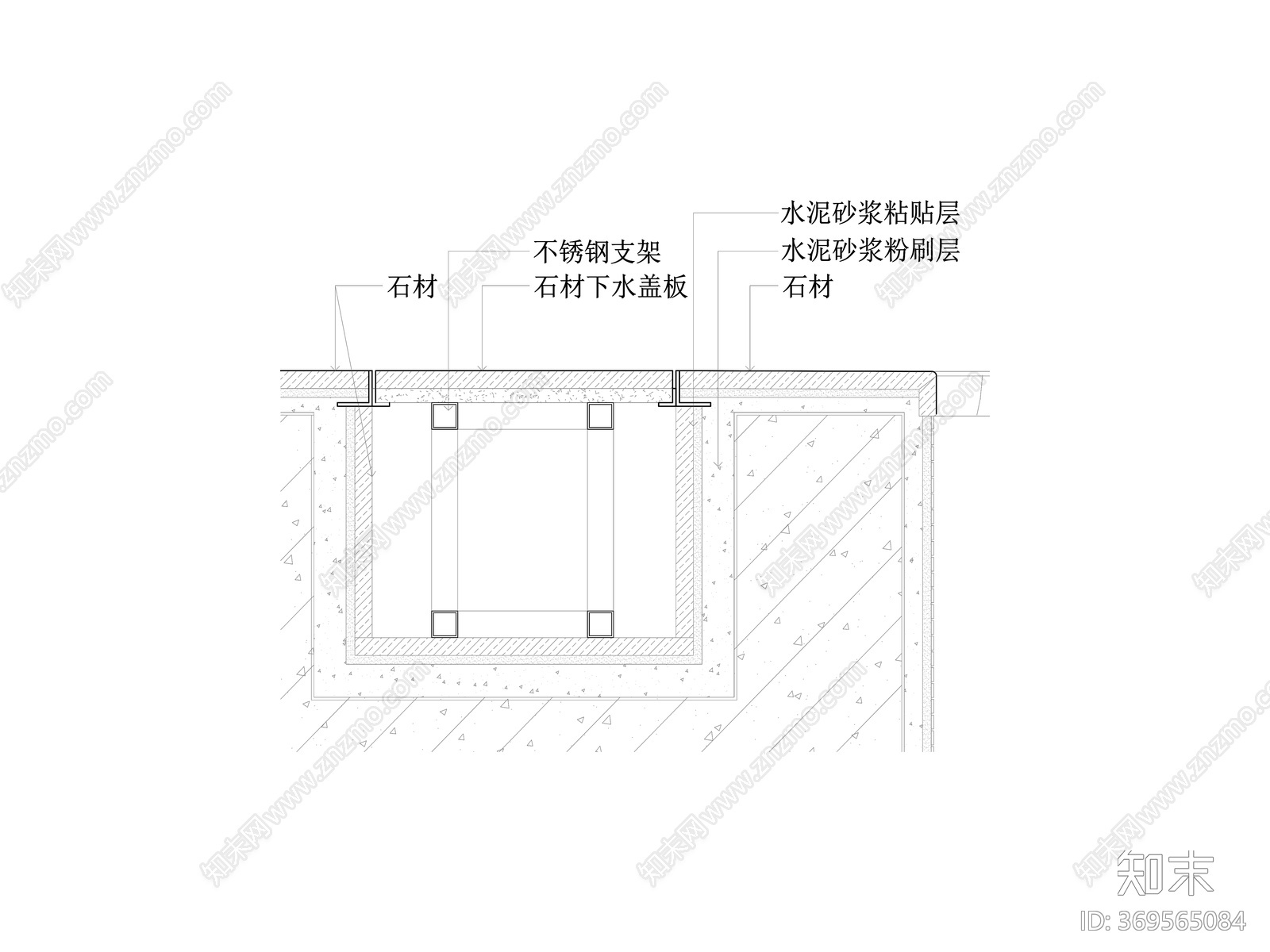 水池边缘下水口剖面节点大样施工图下载【ID:369565084】